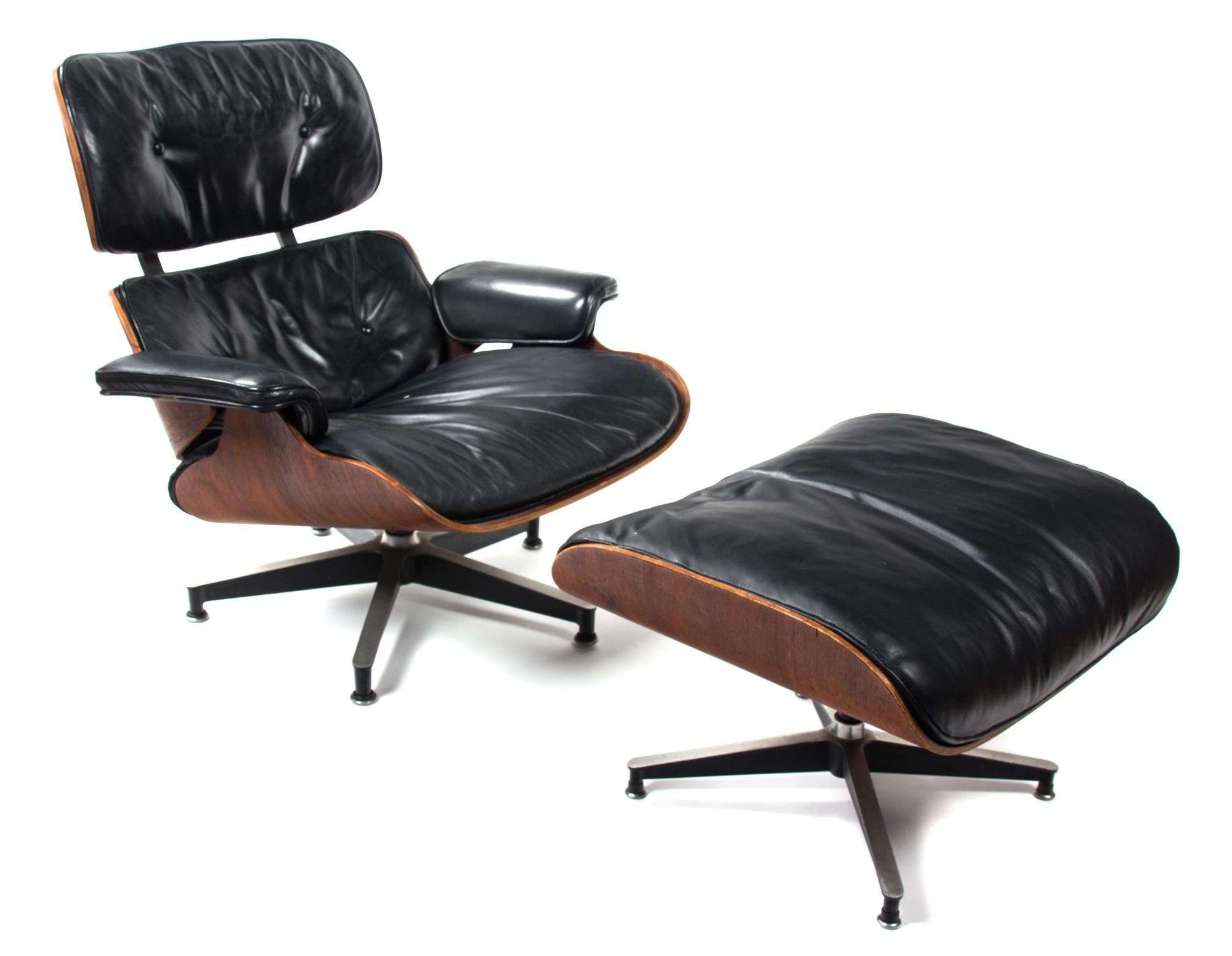 A Charles and Ray Eames Rosewood Lounge Chair and Ottoman Height 33 inches. — 20TH CENTURY