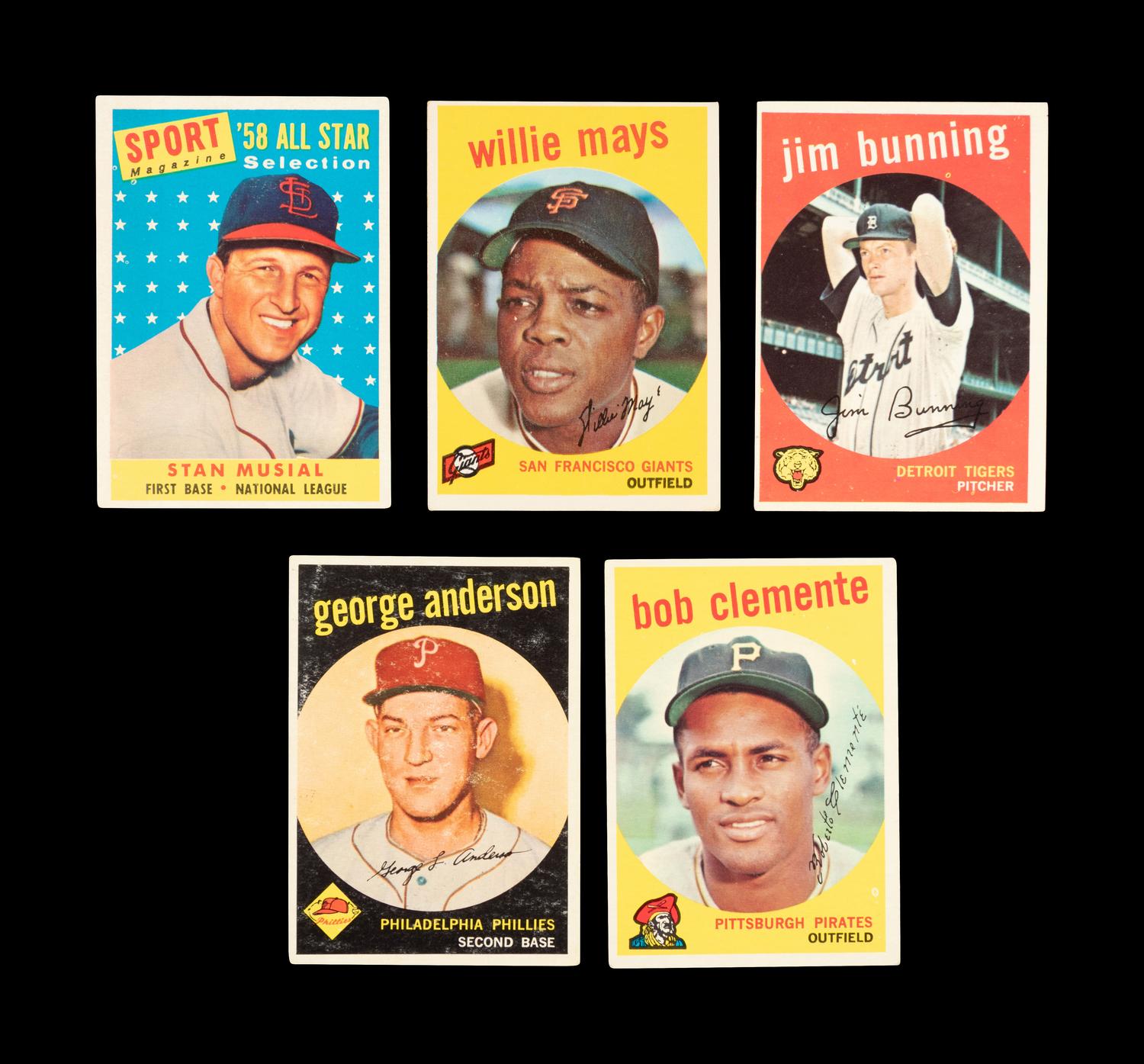 A Group of Five 1959 Topps Hall of Fame Baseball Cards,