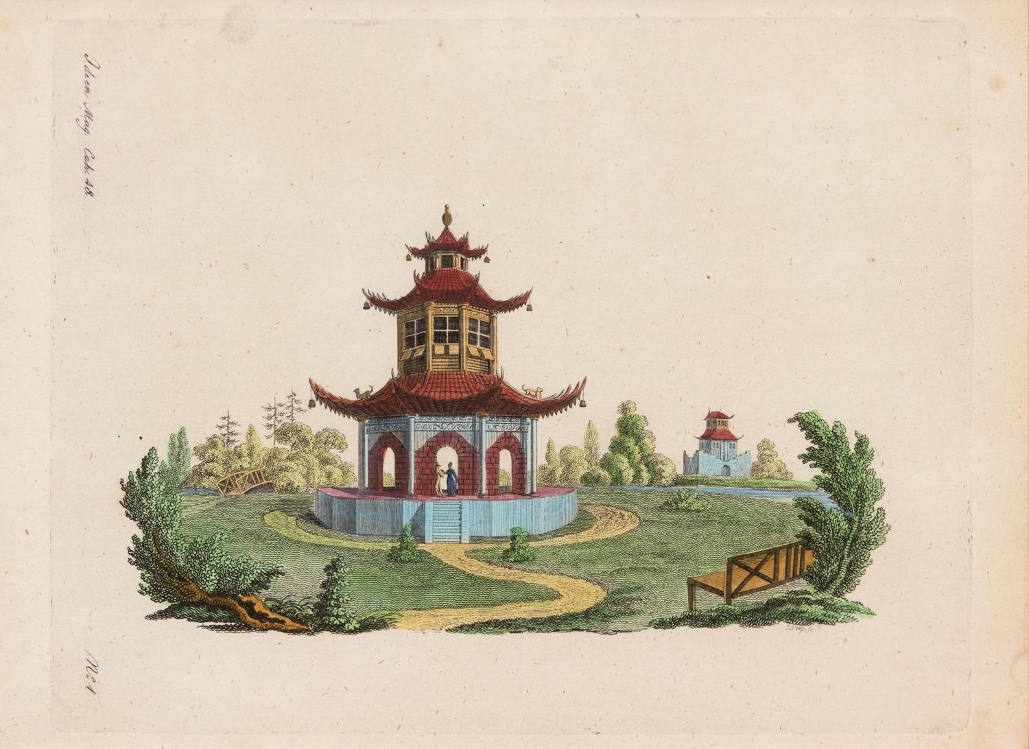 A Collection of Gilt Framed Hand Colored Engravings of Follies Framed size 12 3/8 x 15 3/8 inches. — 19TH CENTURY