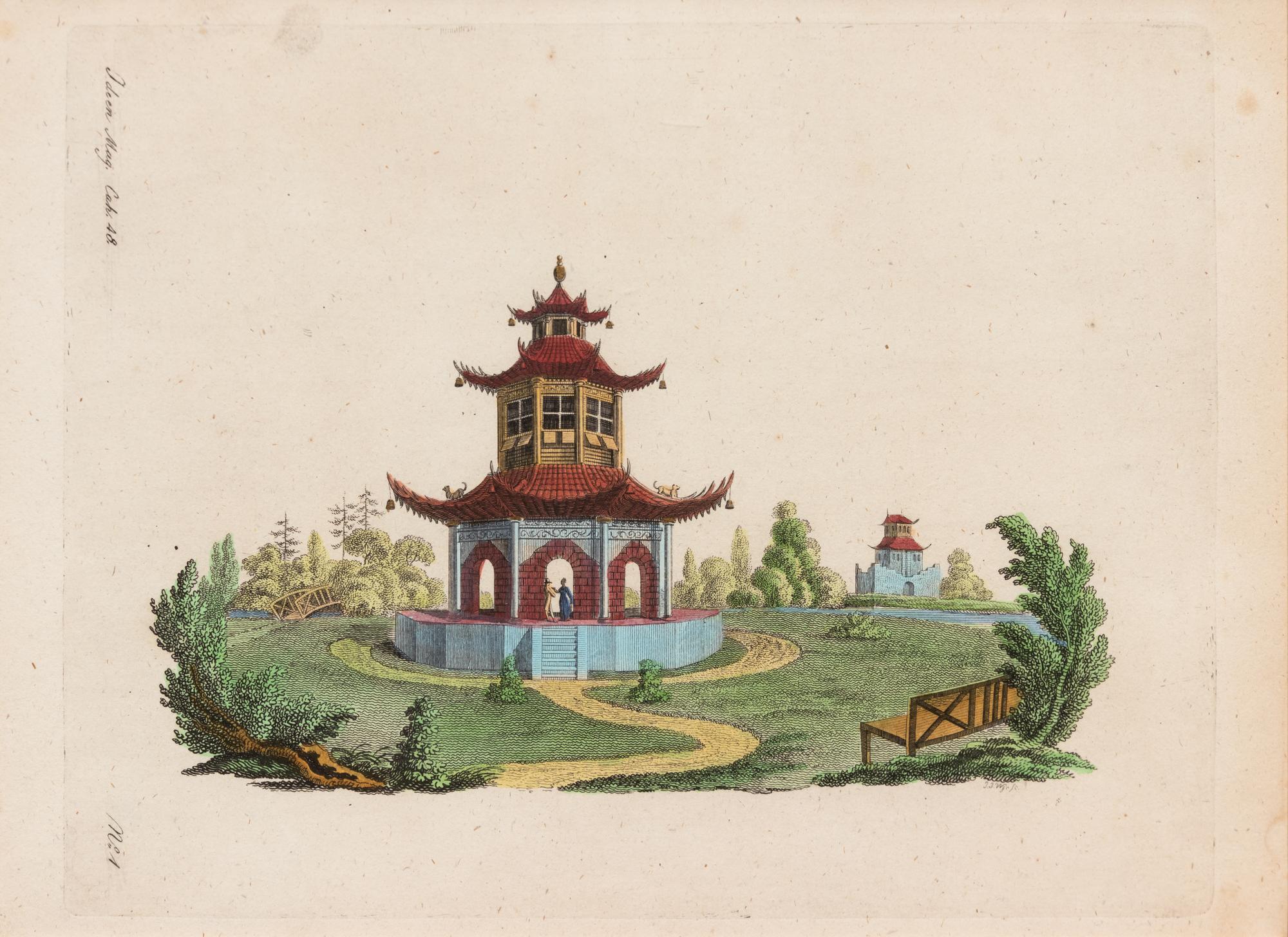 A Collection of Gilt Framed Hand Colored Engravings of Follies Framed size 12 3/8 x 15 3/8 inches. — 19TH CENTURY