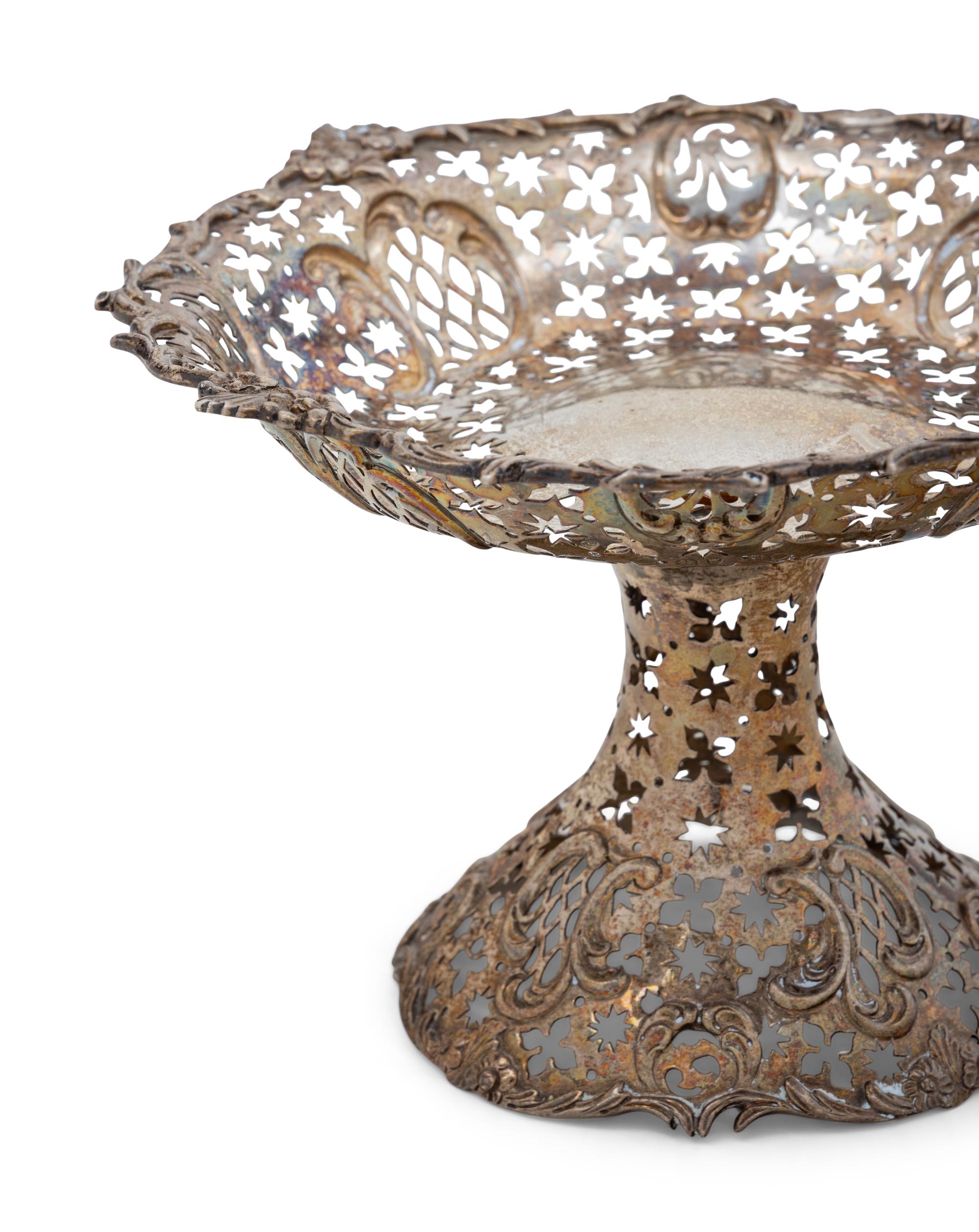 A Victorian Silver Pierce-Decorated Pedestal Dish