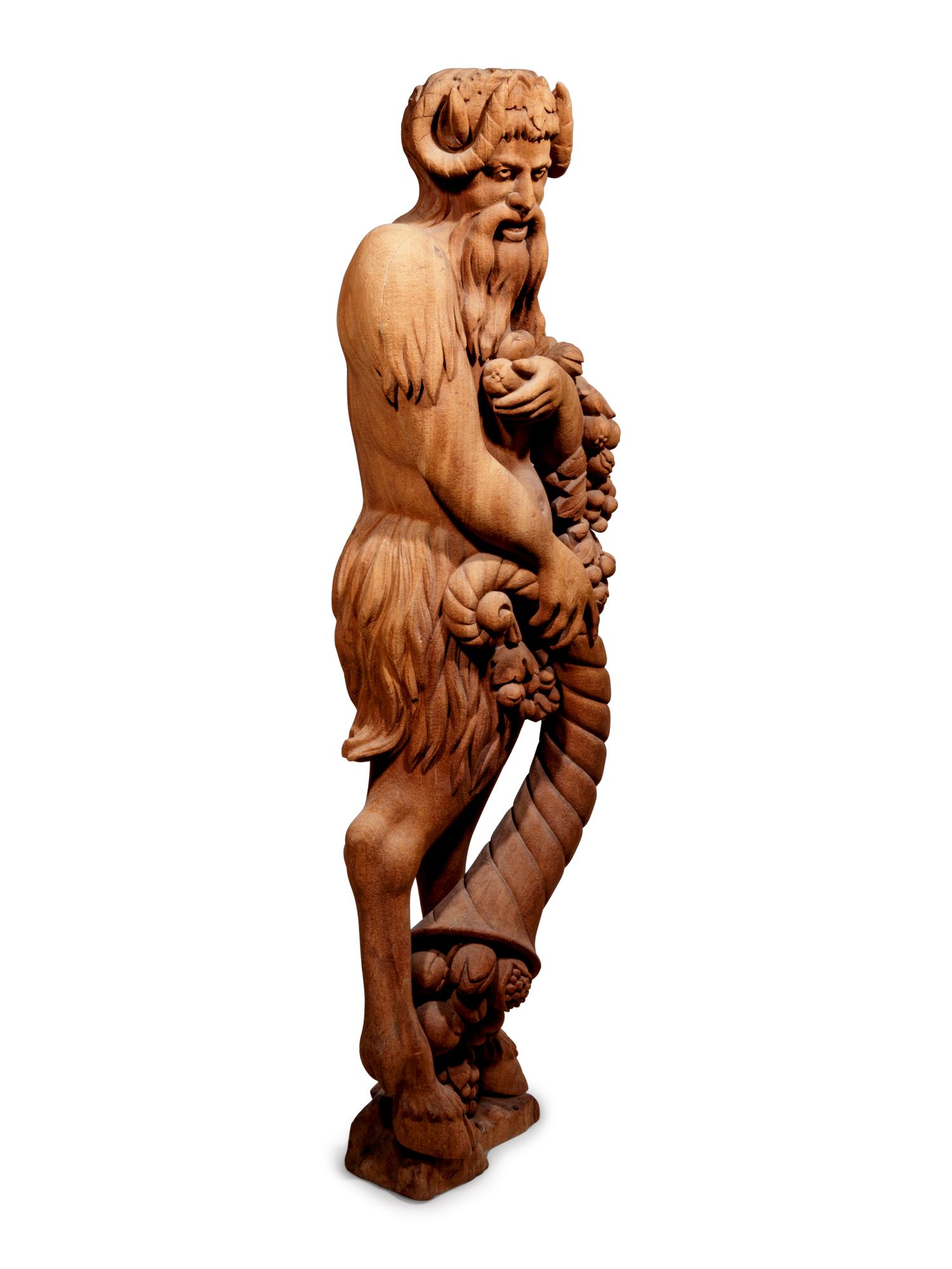 Two Continental Carved Wood Bacchic Figures of a Satyr and Satyress