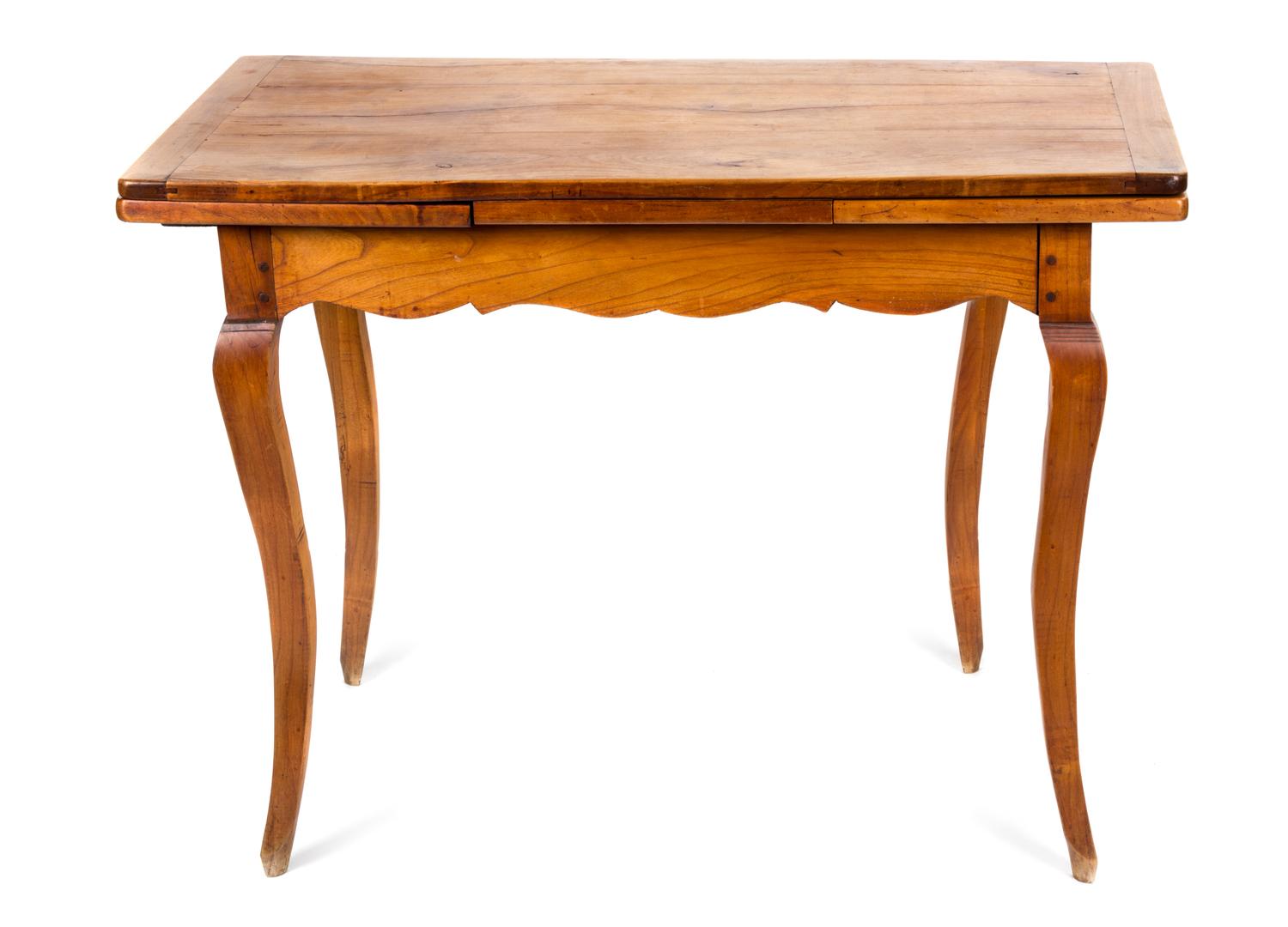 A French Fruitwood Draw Leaf Dining Table Height 30 x width 41 x depth 23 inches. — 20TH CENTURY