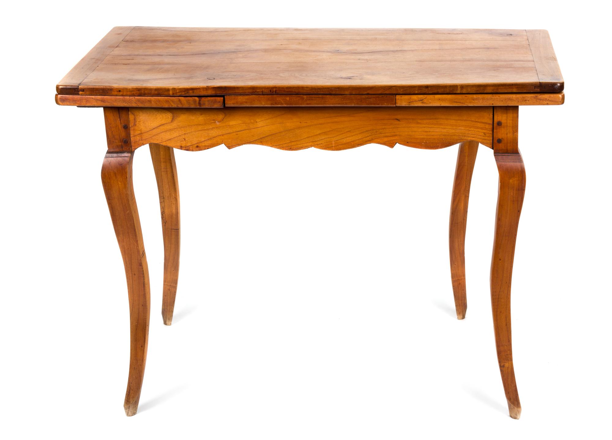 A French Fruitwood Draw Leaf Dining Table Height 30 x width 41 x depth 23 inches. — 20TH CENTURY