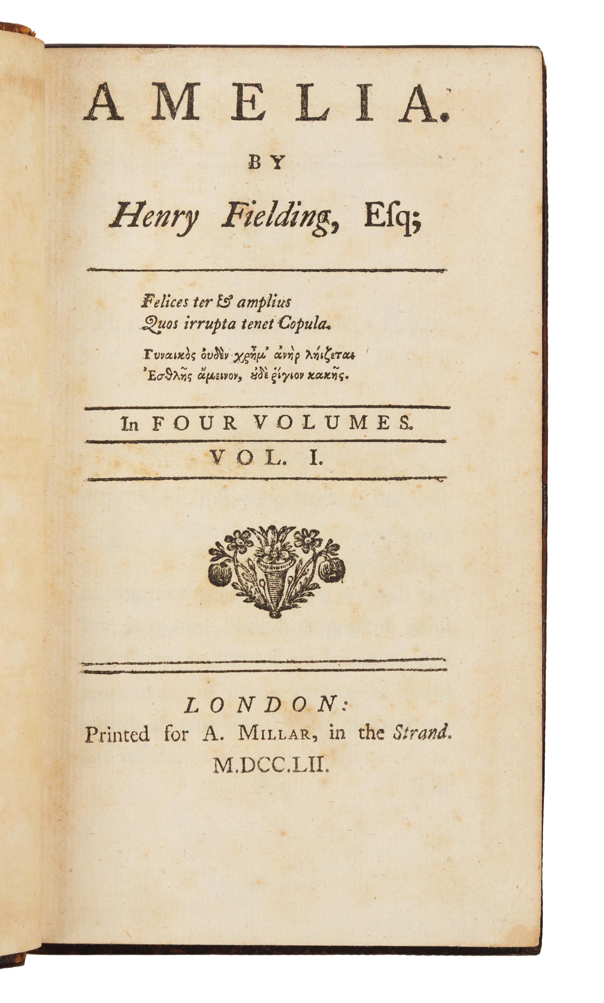 FIELDING, Henry (1707-1754). Amelia. London: Printed for A. Millar, 1752.