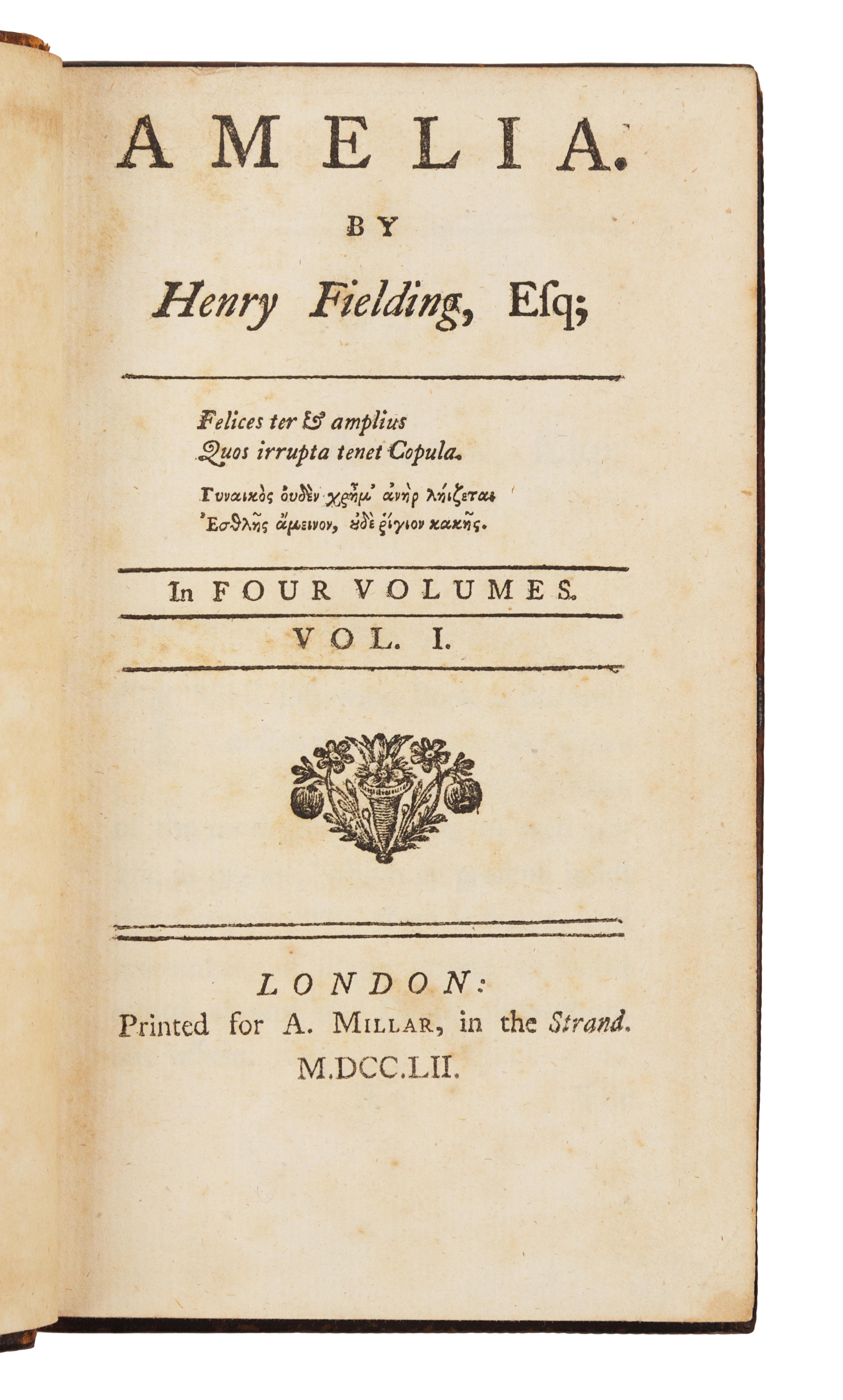 FIELDING, Henry (1707-1754). Amelia. London: Printed for A. Millar, 1752.