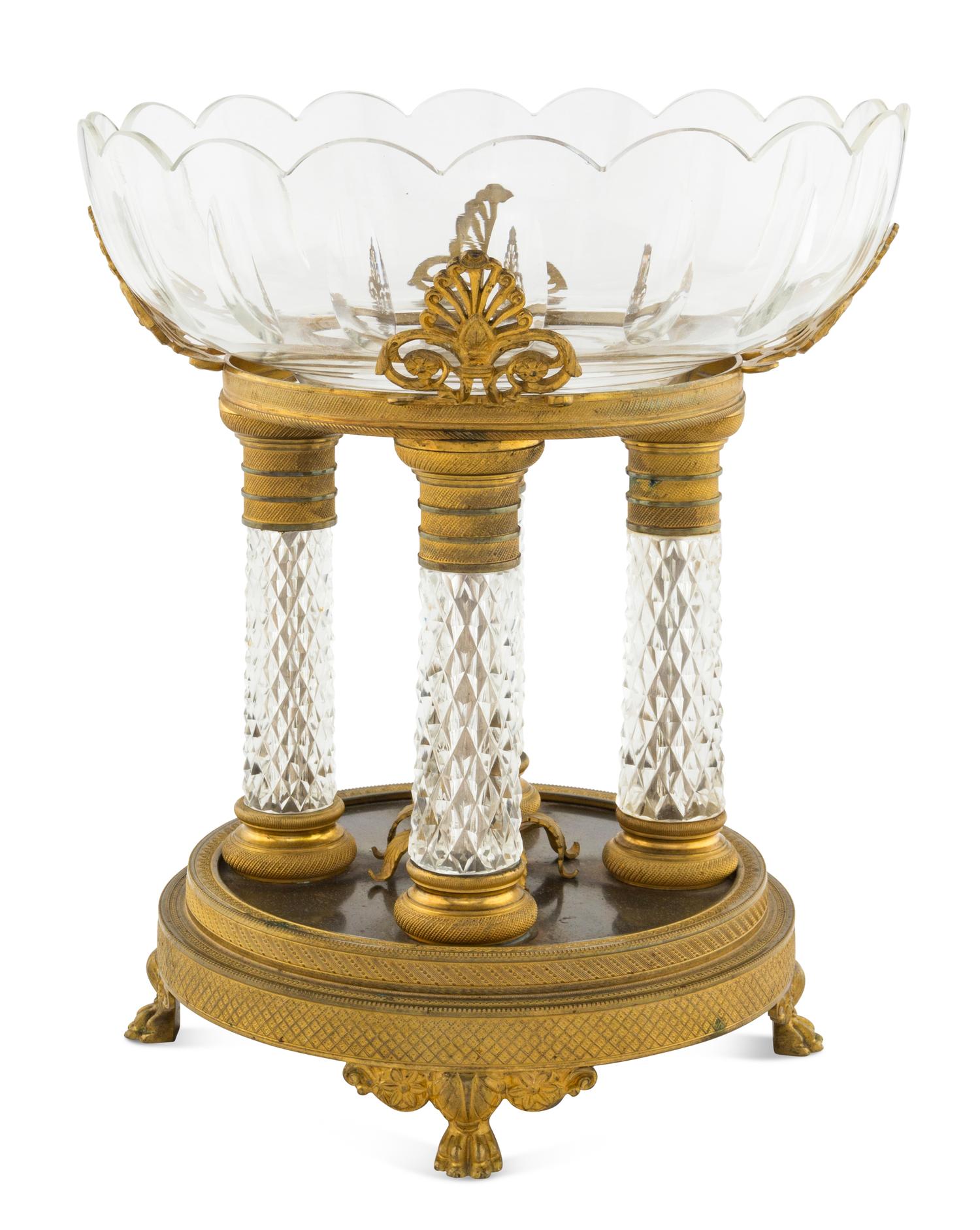 An Empire Style Gilt Bronze and Cut Glass Centerpiece
