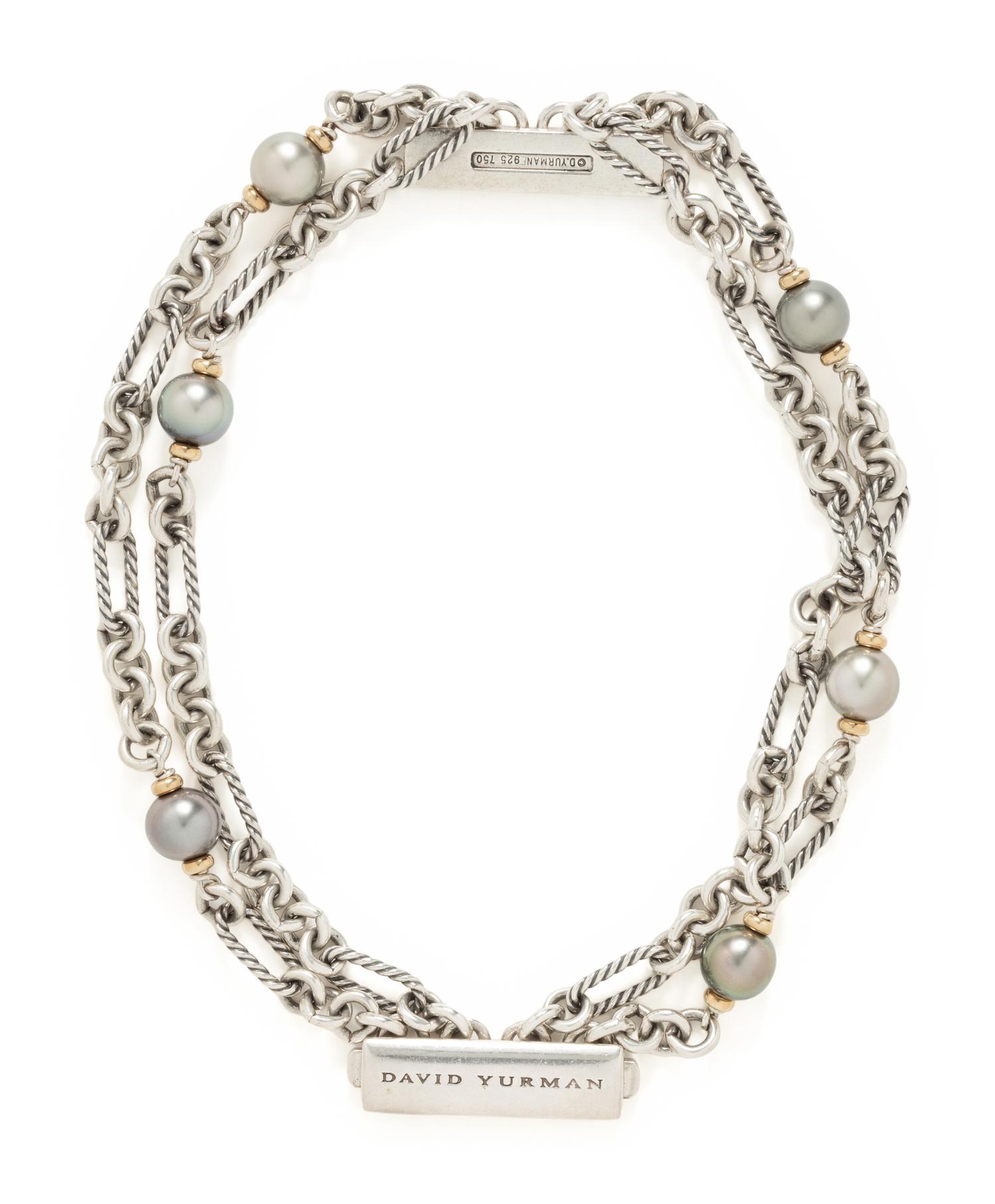 DAVID YURMAN, YELLOW GOLD, SILVER, AND CULTURED TAHITIAN PEARL BRACELET AND NECKLACE