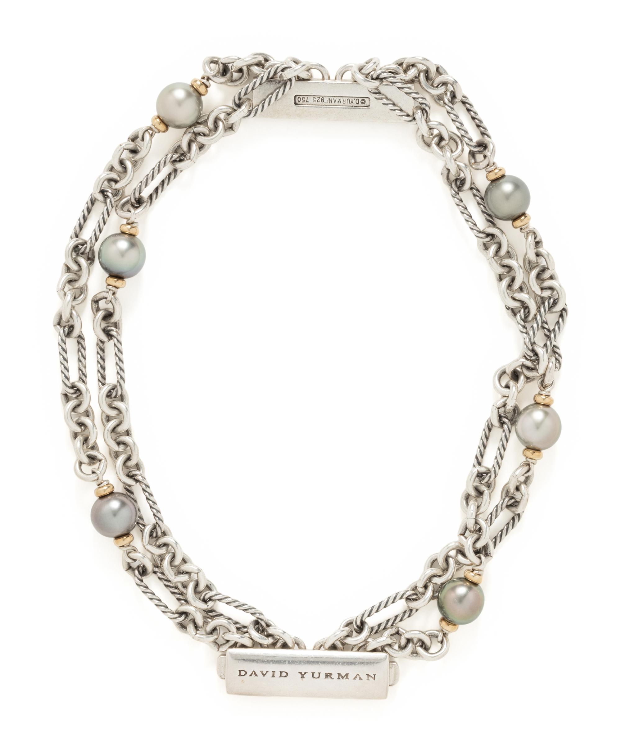DAVID YURMAN, YELLOW GOLD, SILVER, AND CULTURED TAHITIAN PEARL BRACELET AND NECKLACE