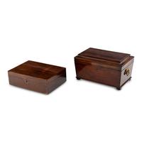 A Large Regency Rosewood Tea Caddy and an American Rosewood Jewelry Box