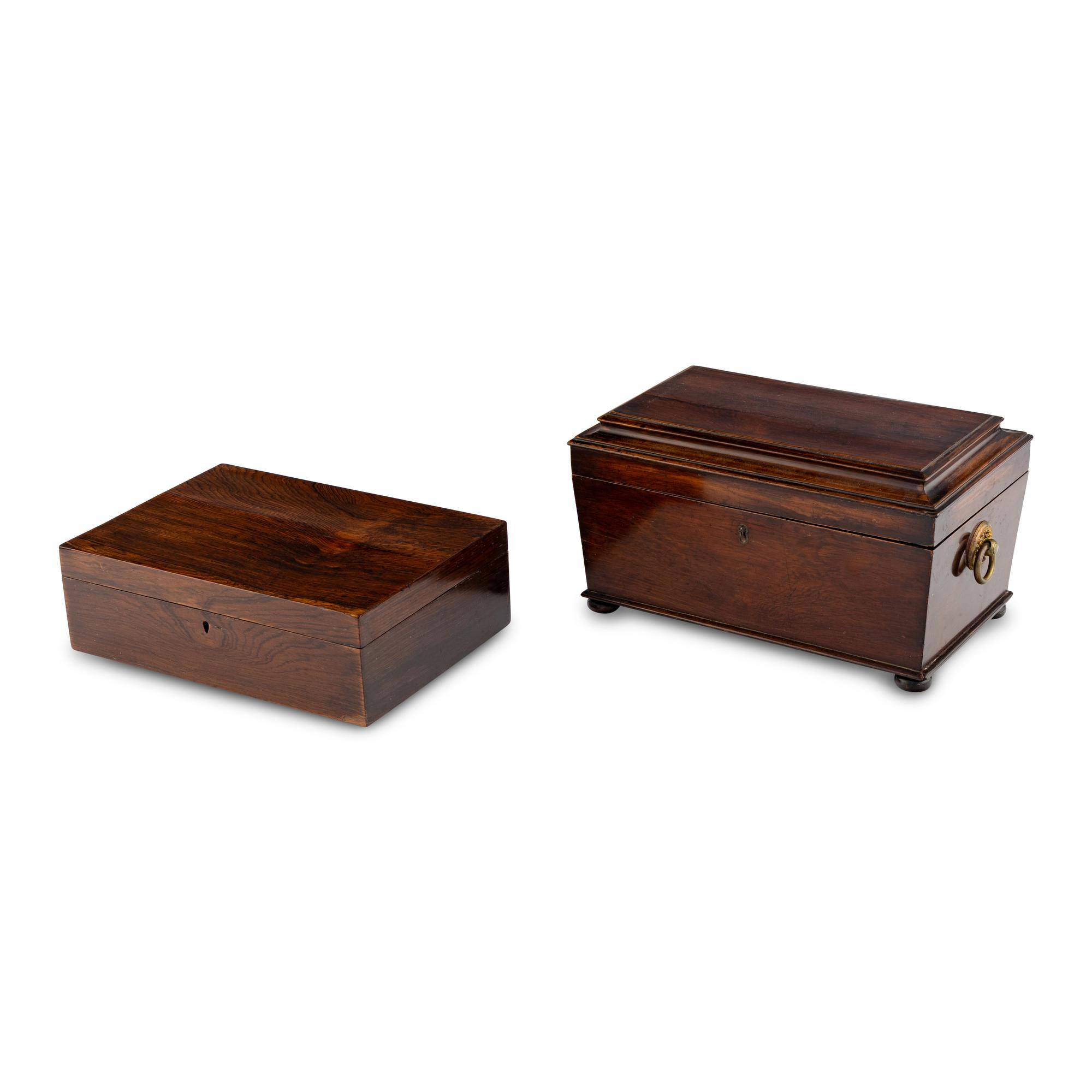 A Large Regency Rosewood Tea Caddy and an American Rosewood Jewelry Box