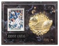 A Johnny Unitas Autographed Football Card Card 3 1/2 x 2 1/2 inches.