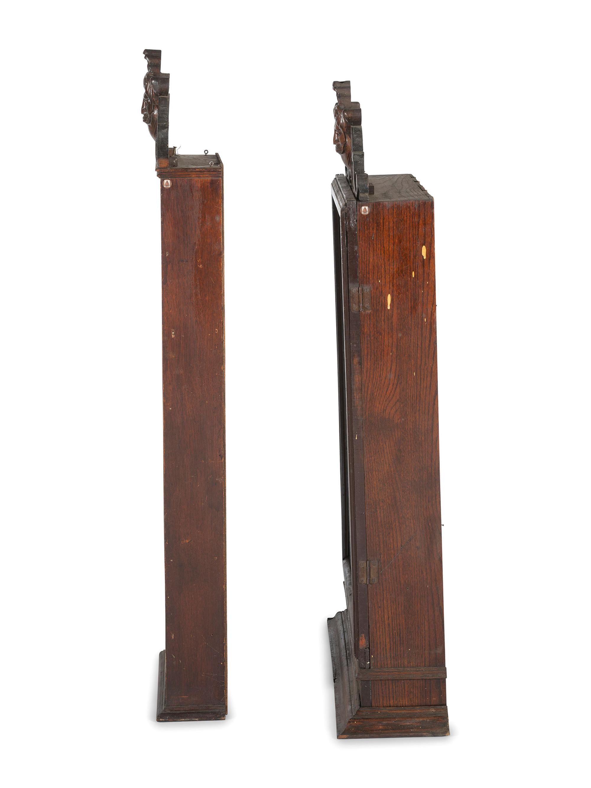 Two Mask Carved Oak Shaving Mug Cabinets