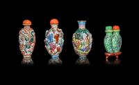 Four Chinese Famille Rose Porcelain Snuff Bottles