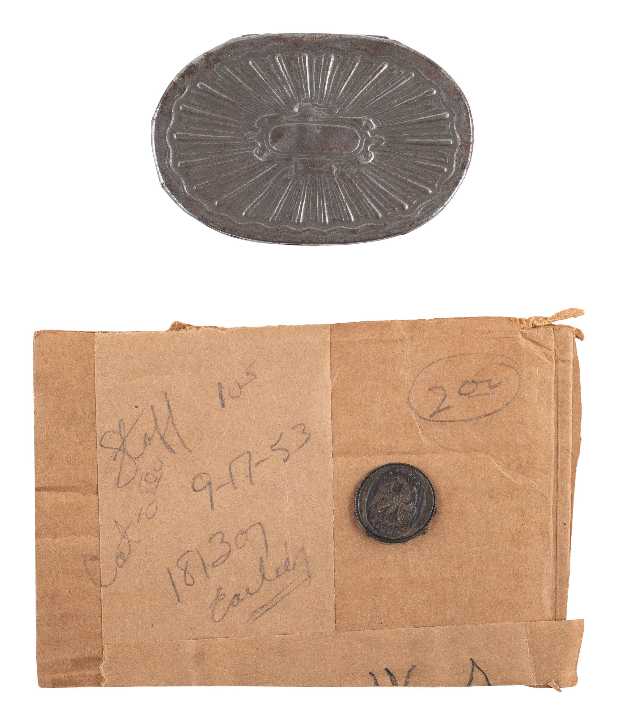 [CIVIL WAR]. Confederate South Carolina state button in period snuff box. Ex Julian Converse.