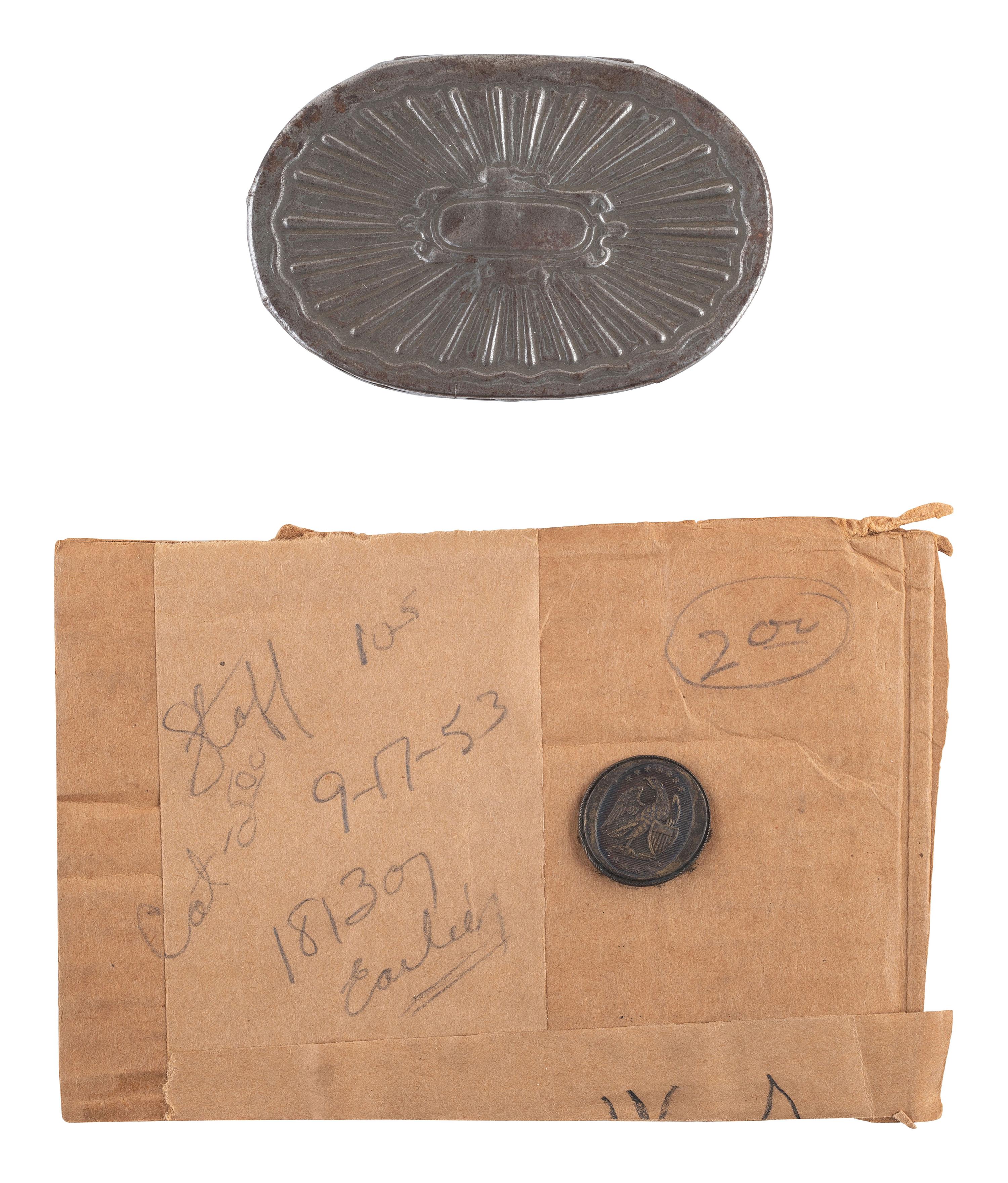 [CIVIL WAR]. Confederate South Carolina state button in period snuff box. Ex Julian Converse.