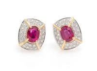 A Pair of 18 Karat Gold, Ruby and Diamond Earrings, 6.20 dwts.