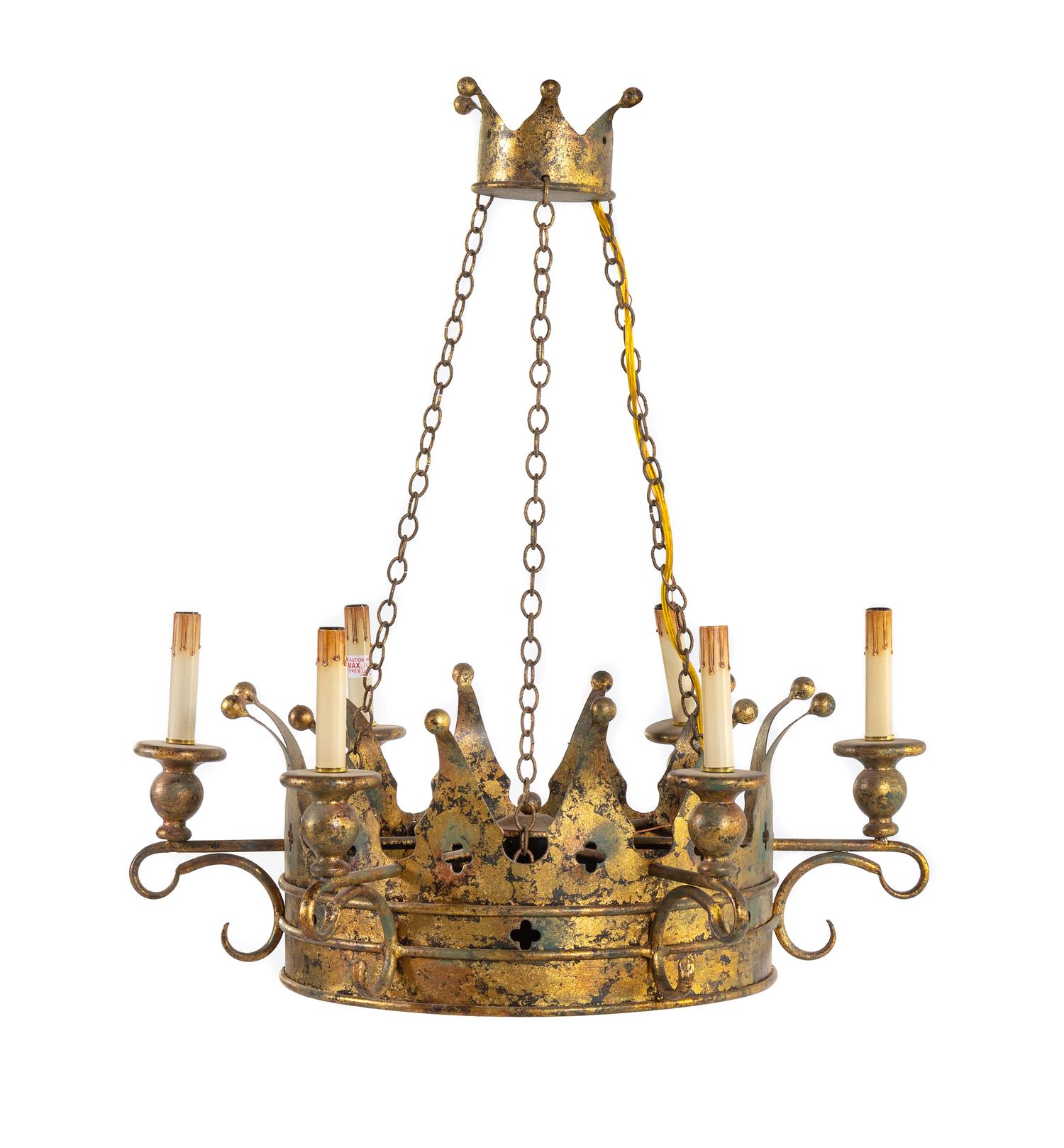 A Continental Parcel Gilt Tôle Six-Light Chandelier