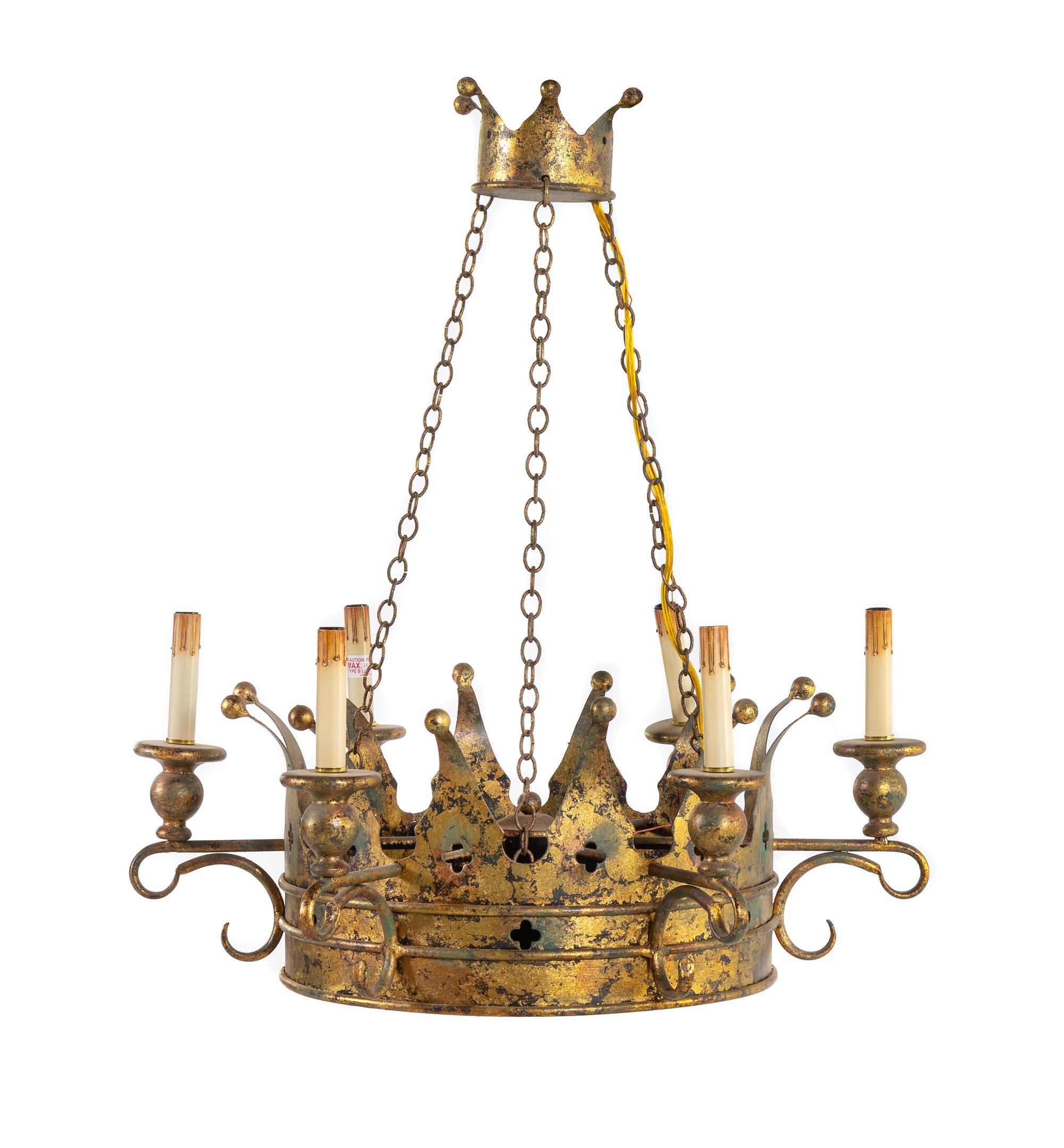A Continental Parcel Gilt Tôle Six-Light Chandelier