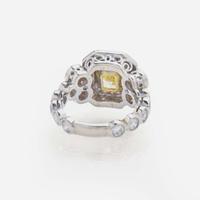 A 14K White Gold, Diamond, and Colored Diamond Ring 1.74 Carat Cut-Cornered Rectangular Modified Brilliant Yellow Diamond, GIA Certified