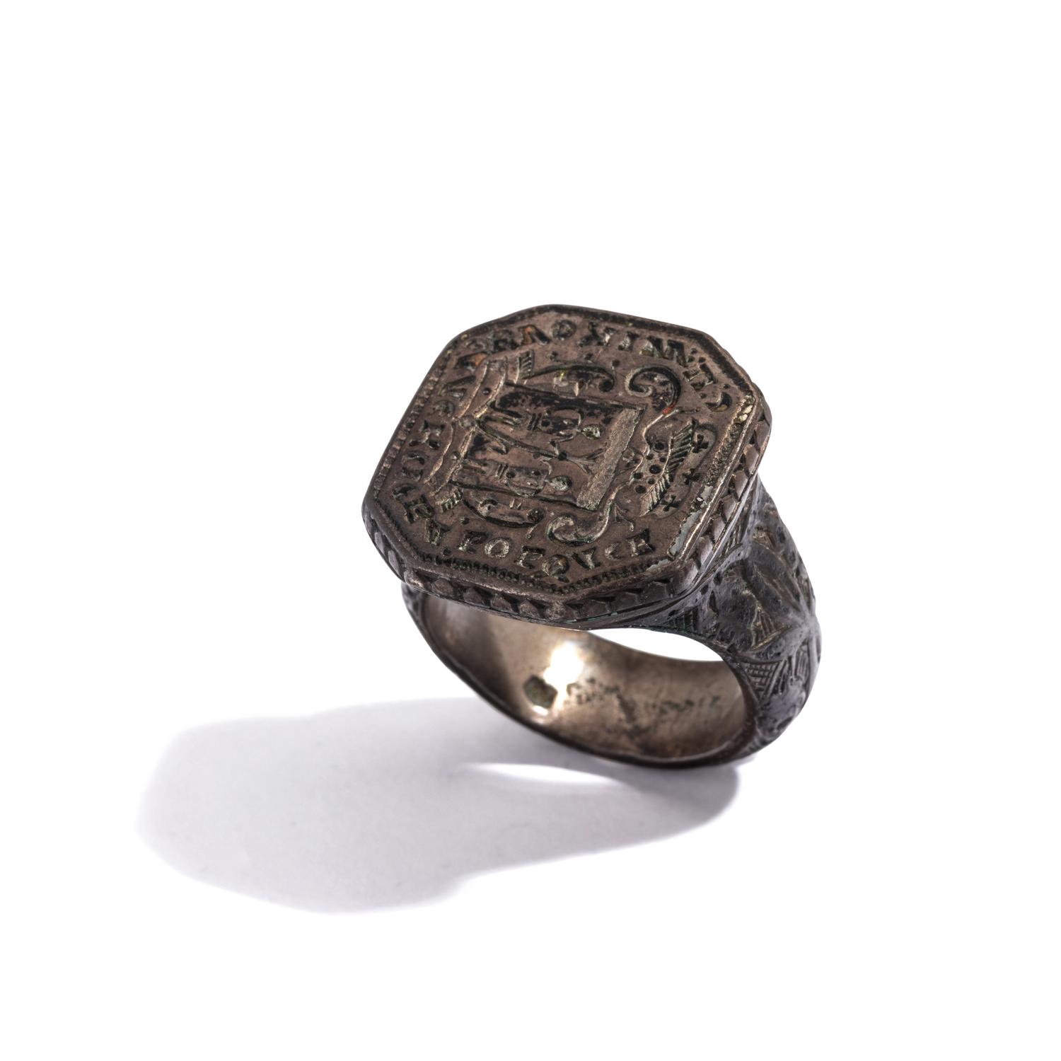 A Medieval Silver Signet Ring — with a brass medallion