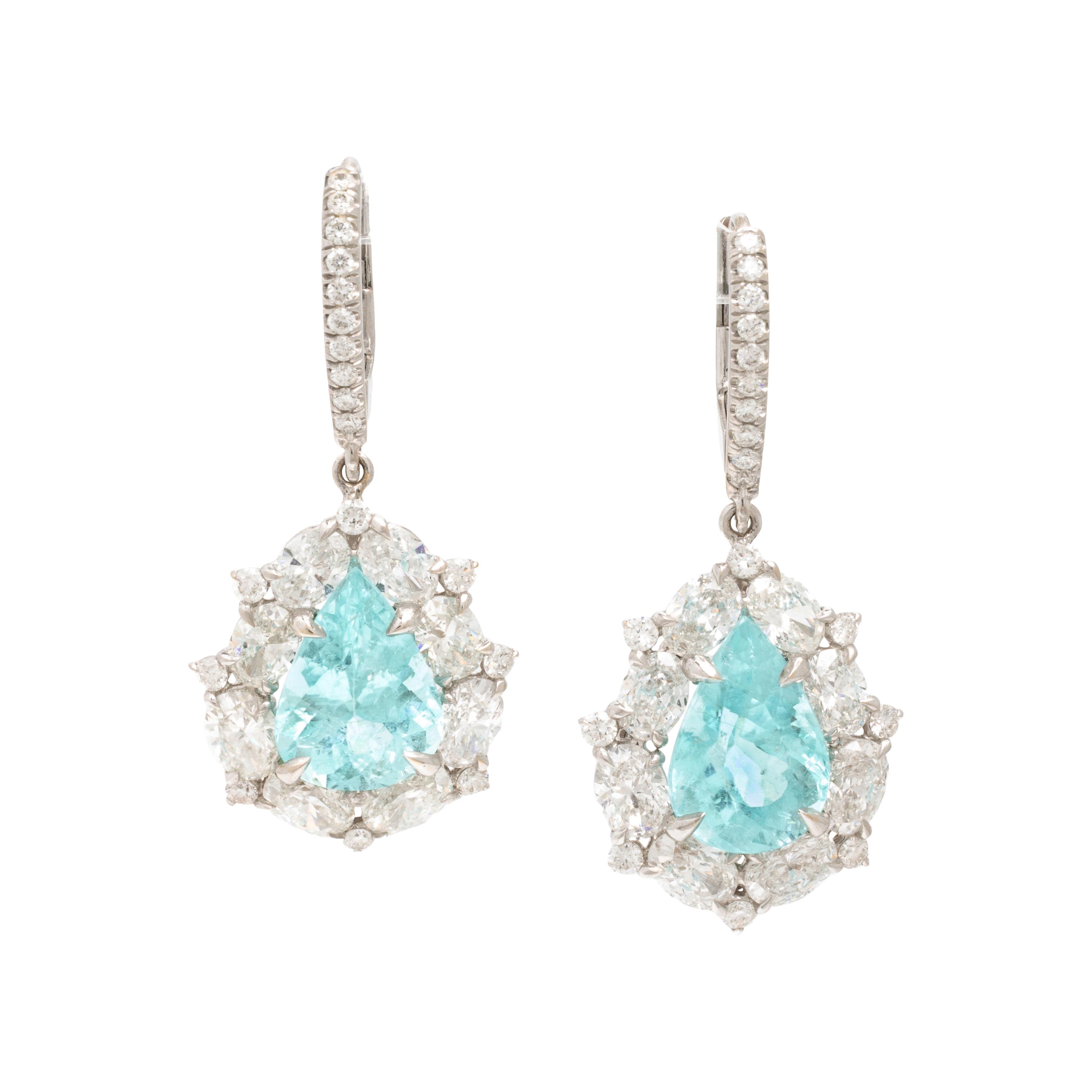 Paraiba-Type Tourmaline and Diamond Earrings