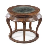 A Chinese Marble Inset Elmwood Side Table Height 22 x diameter 26 inches. — SHANXI, 19TH CENTURY