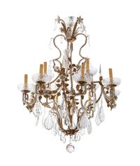 A Louis XV Style Gilt Bronze and Crystal 12-Light Chandelier