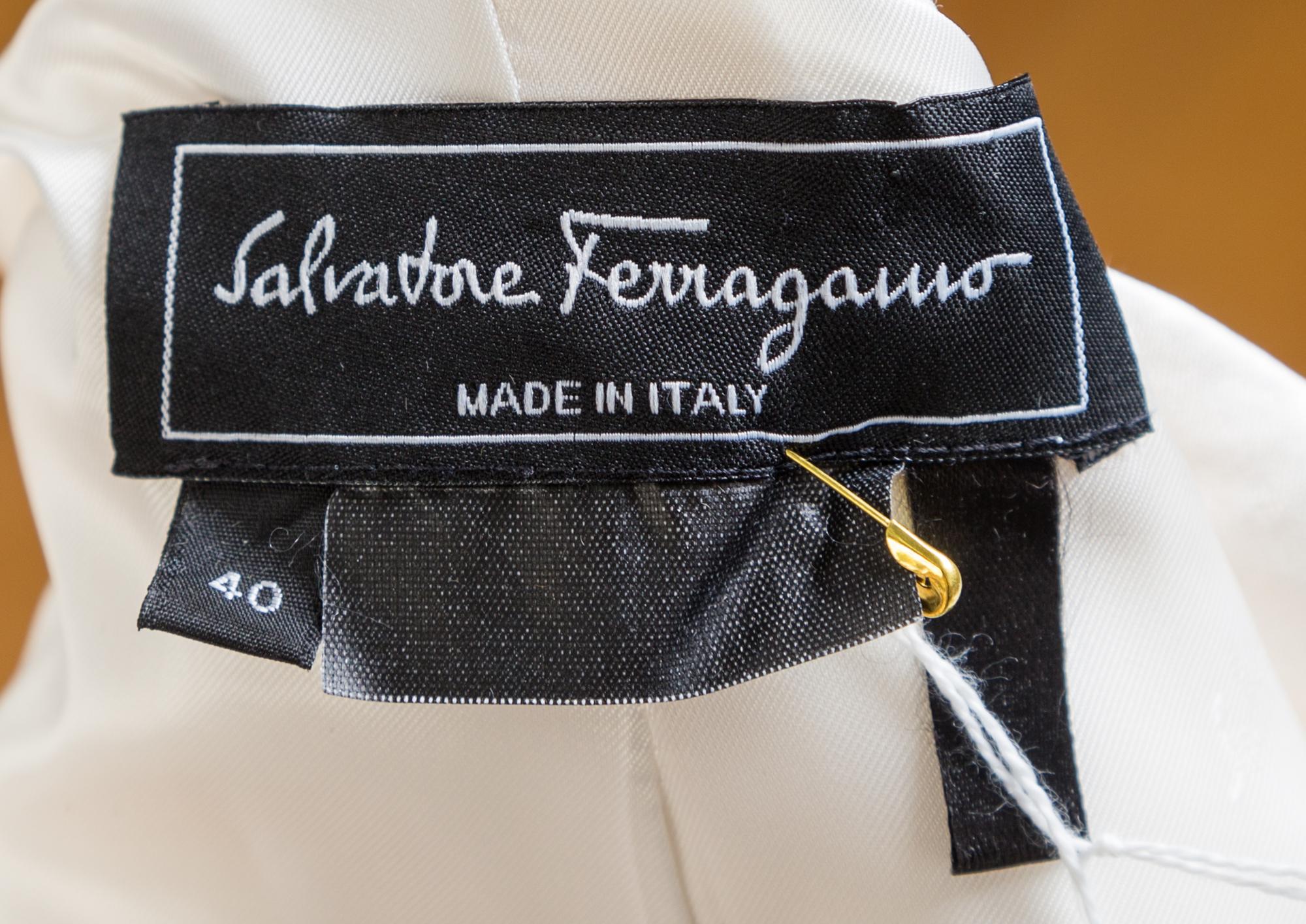 A Salvatore Ferragamo Cream Coat and Pant Ensemble, Jacket size 40; Pant no size.