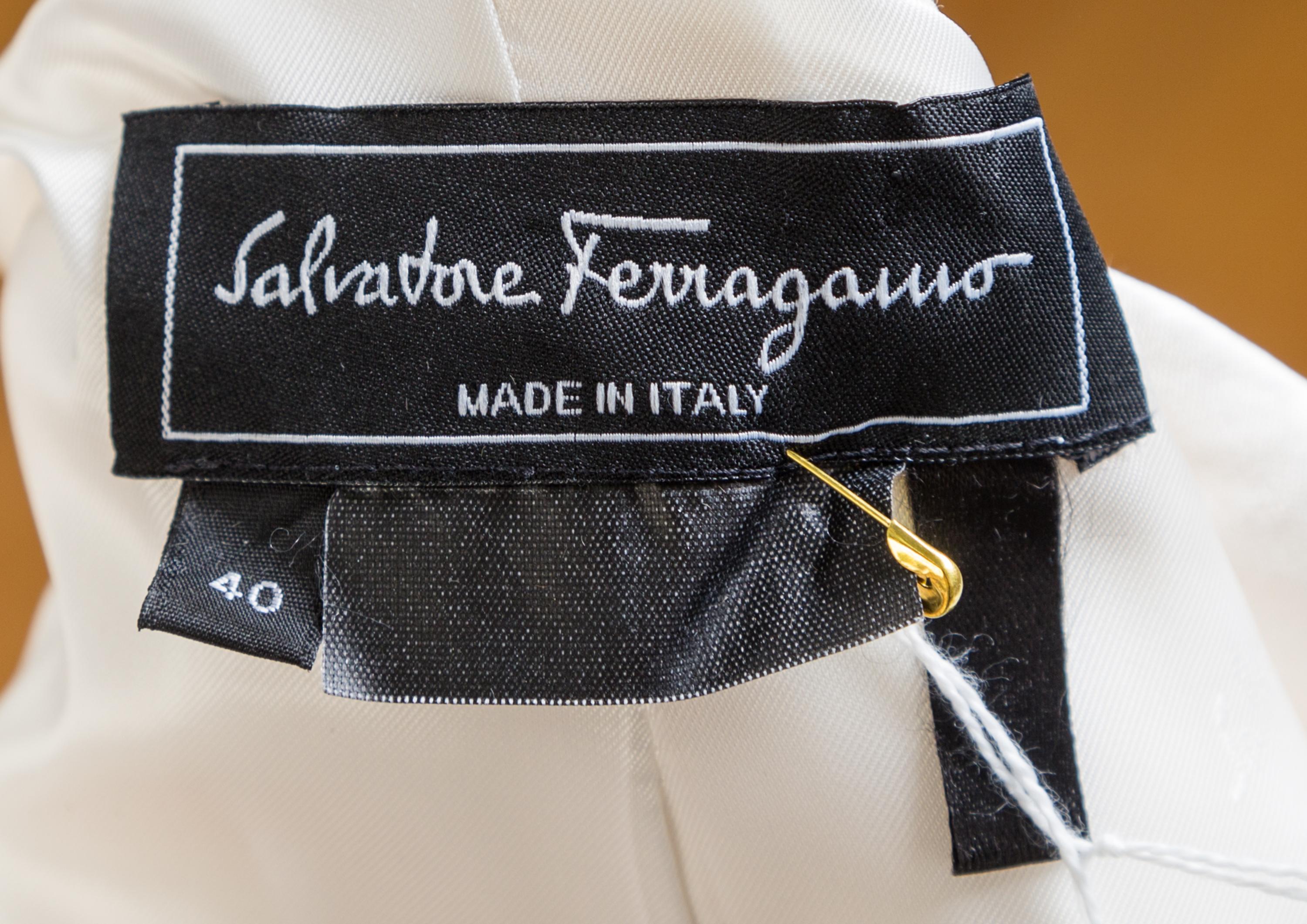A Salvatore Ferragamo Cream Coat and Pant Ensemble, Jacket size 40; Pant no size.