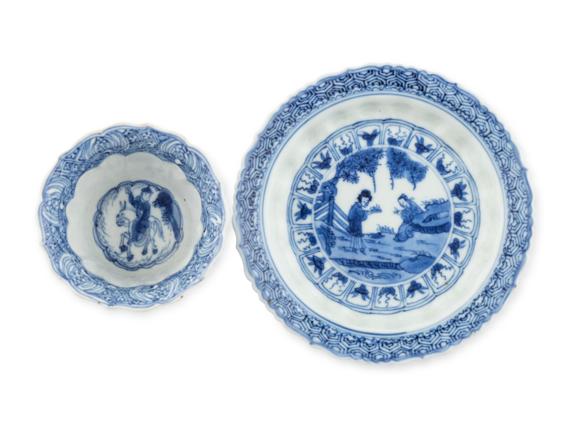 A Chinese Export Blue and White Porcelain Cup and Saucer