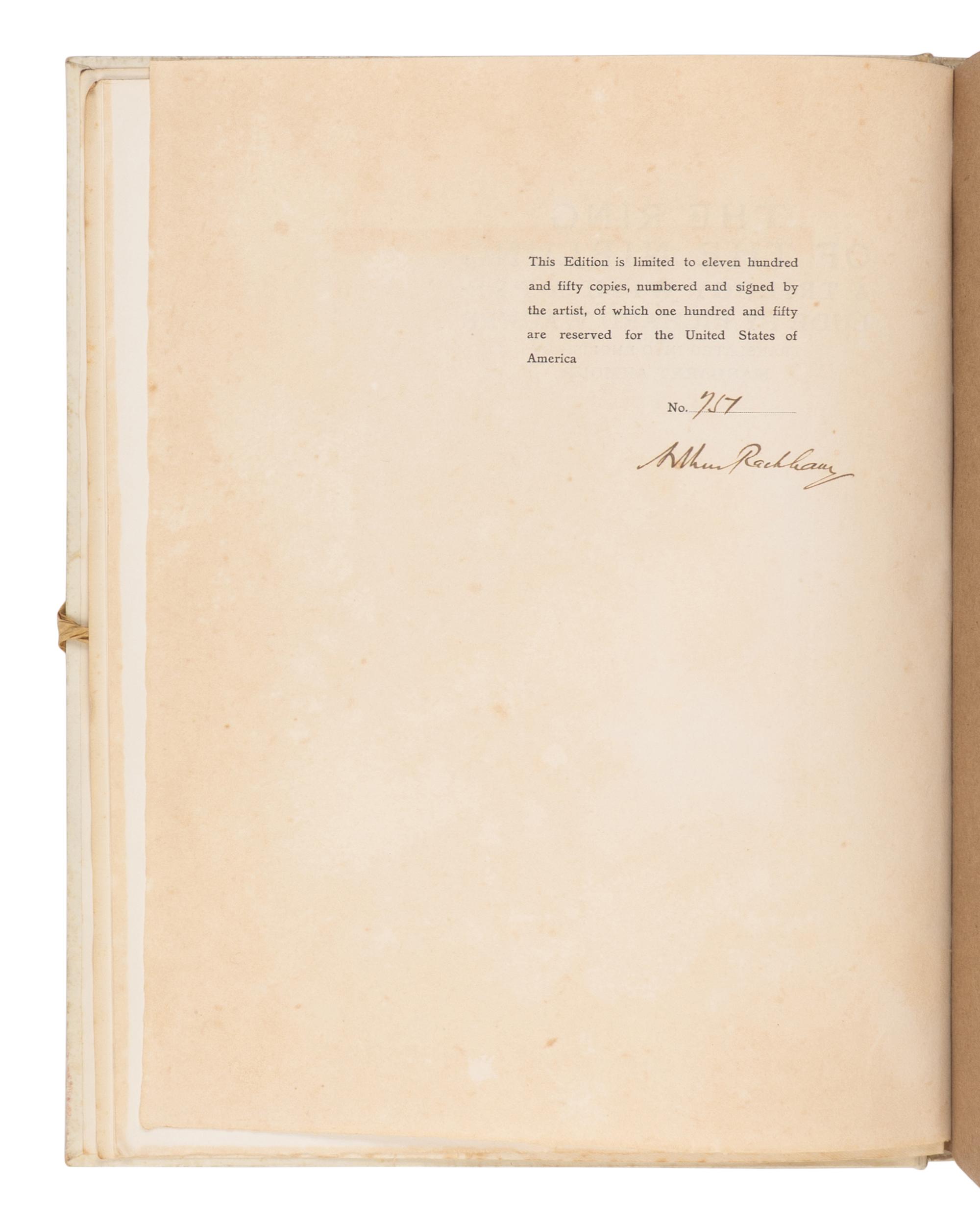 [RACKHAM, Arthur (1867-1939), illustrator]. WAGNER, Richard (1813-1883). [The Ring of the Niblung]. The Rhinegold & the Valkyrie . -- Siegfried & the Twilight of the Gods . Margaret Armour, translator. London and New York: William Heinemann and Doubleday Page & Co., 1910, 1911.