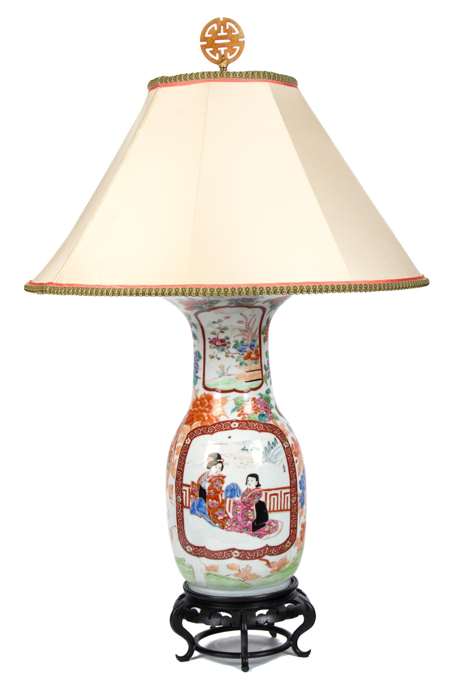Two Chinese Porcelain Lamps Height of tallest 26 inches.