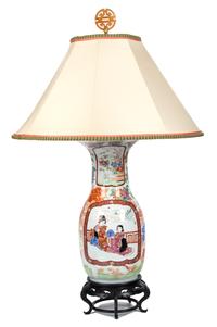 Two Chinese Porcelain Lamps Height of tallest 26 inches.