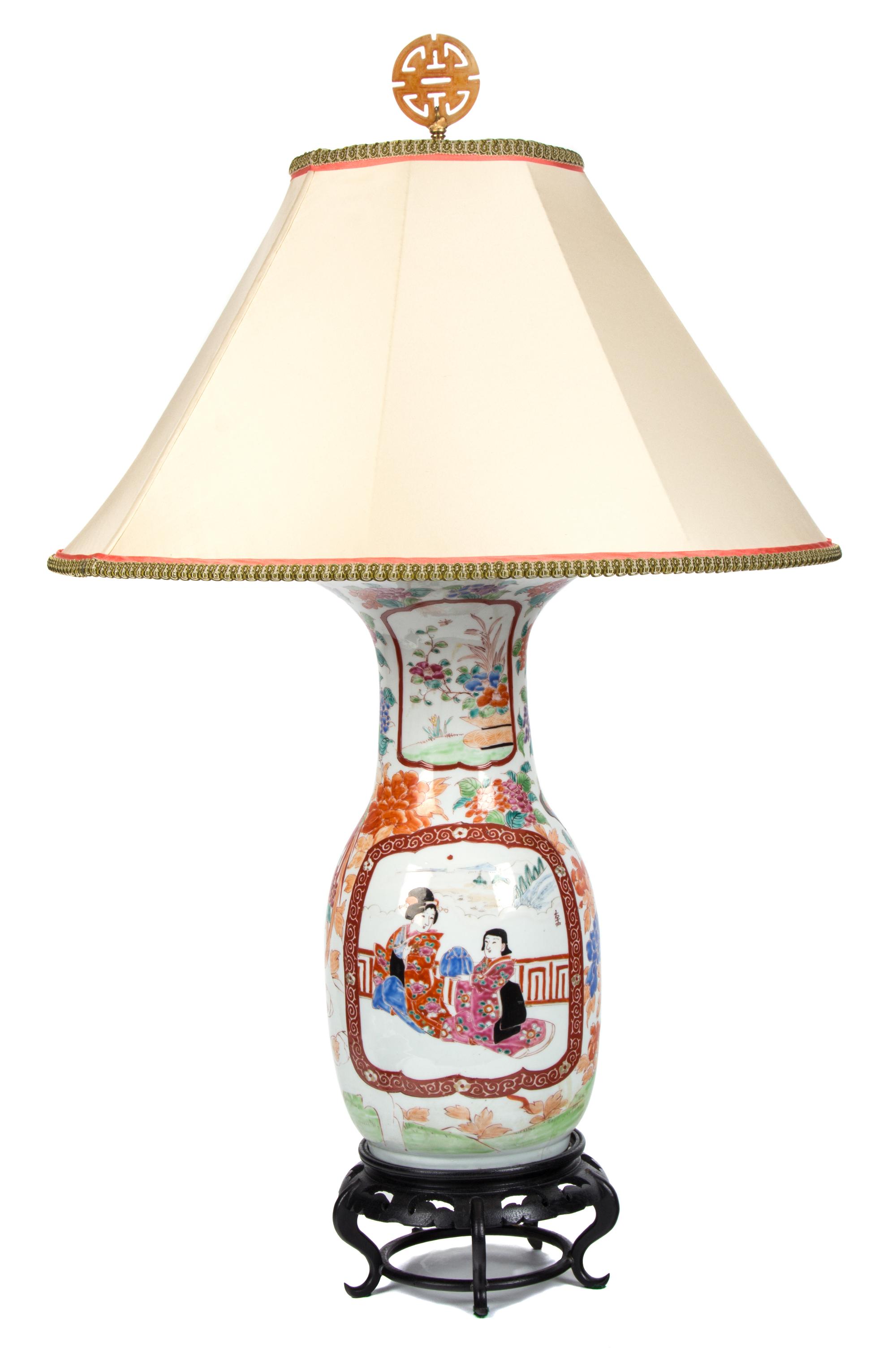 Two Chinese Porcelain Lamps Height of tallest 26 inches.