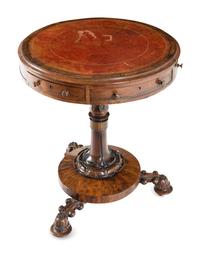 A Regency Rosewood Leather-Top Drum Table