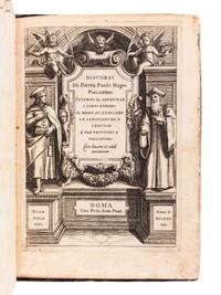 MAGNI, Pietro Paolo (b. 1525). Discorsi intorno al sanguinar i corpi humani il modo di ataccare le sanguisuche e ventose a far frittioni e vesicatorii . Rome: Bartolomeo Bonfadion e Tito Diani, 1584.