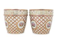 A Pair of Dresden Porcelain Cache Pots