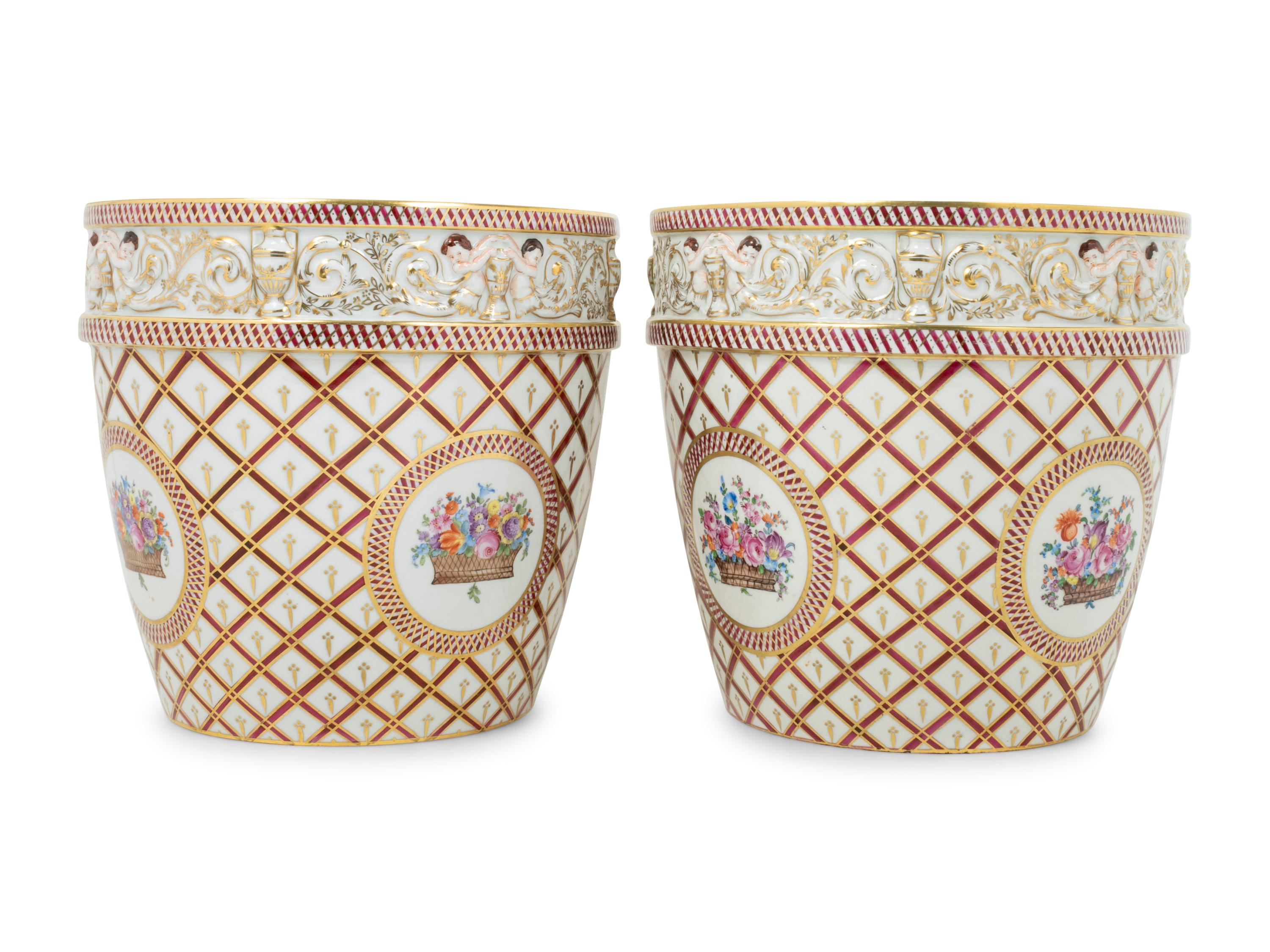A Pair of Dresden Porcelain Cache Pots