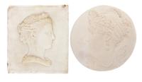 A Collection of Ten Pottery and Plaster Tiles Length of largest overall 10 inches.