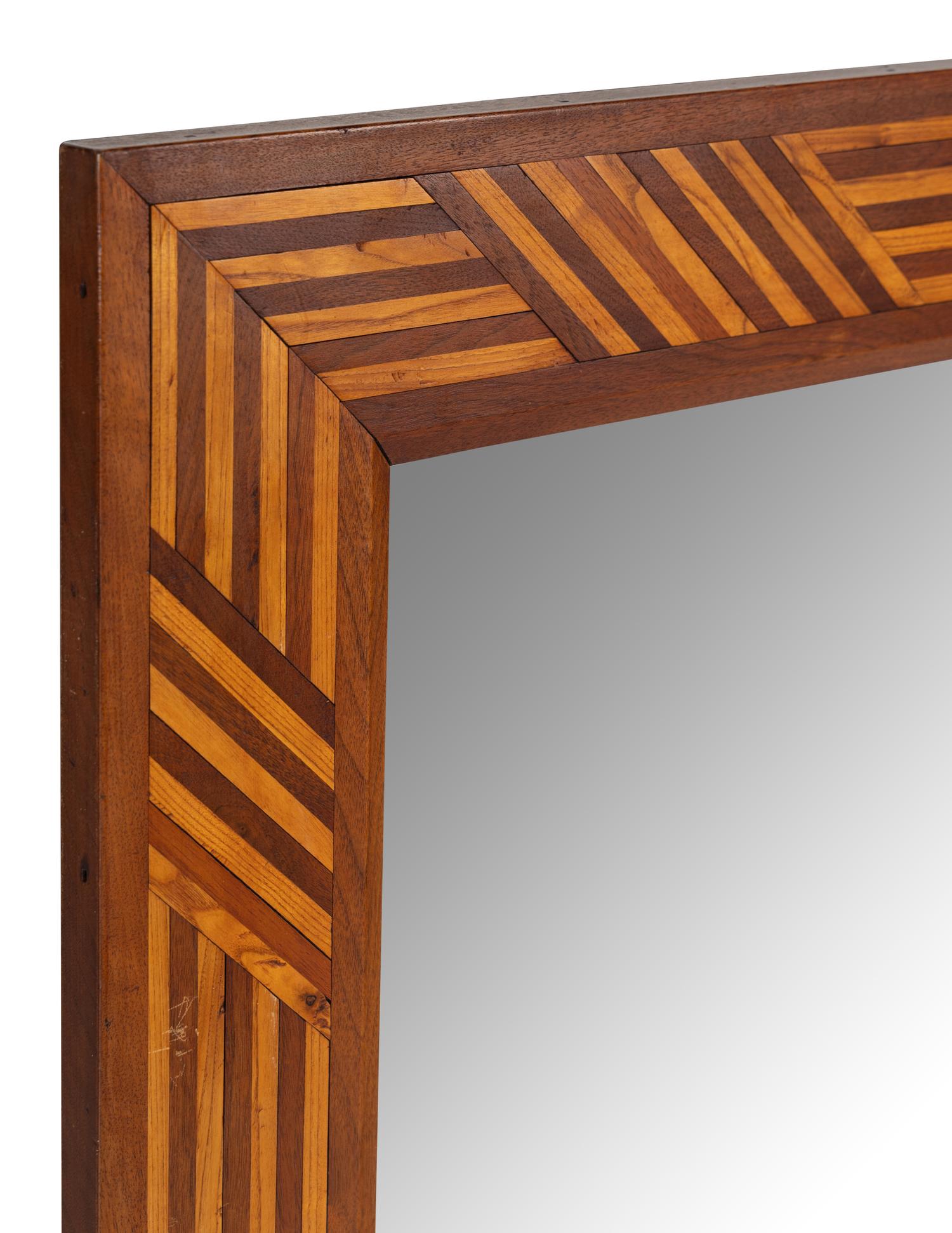 An Oak and Mahogany Parquetry Inlaid Mirror