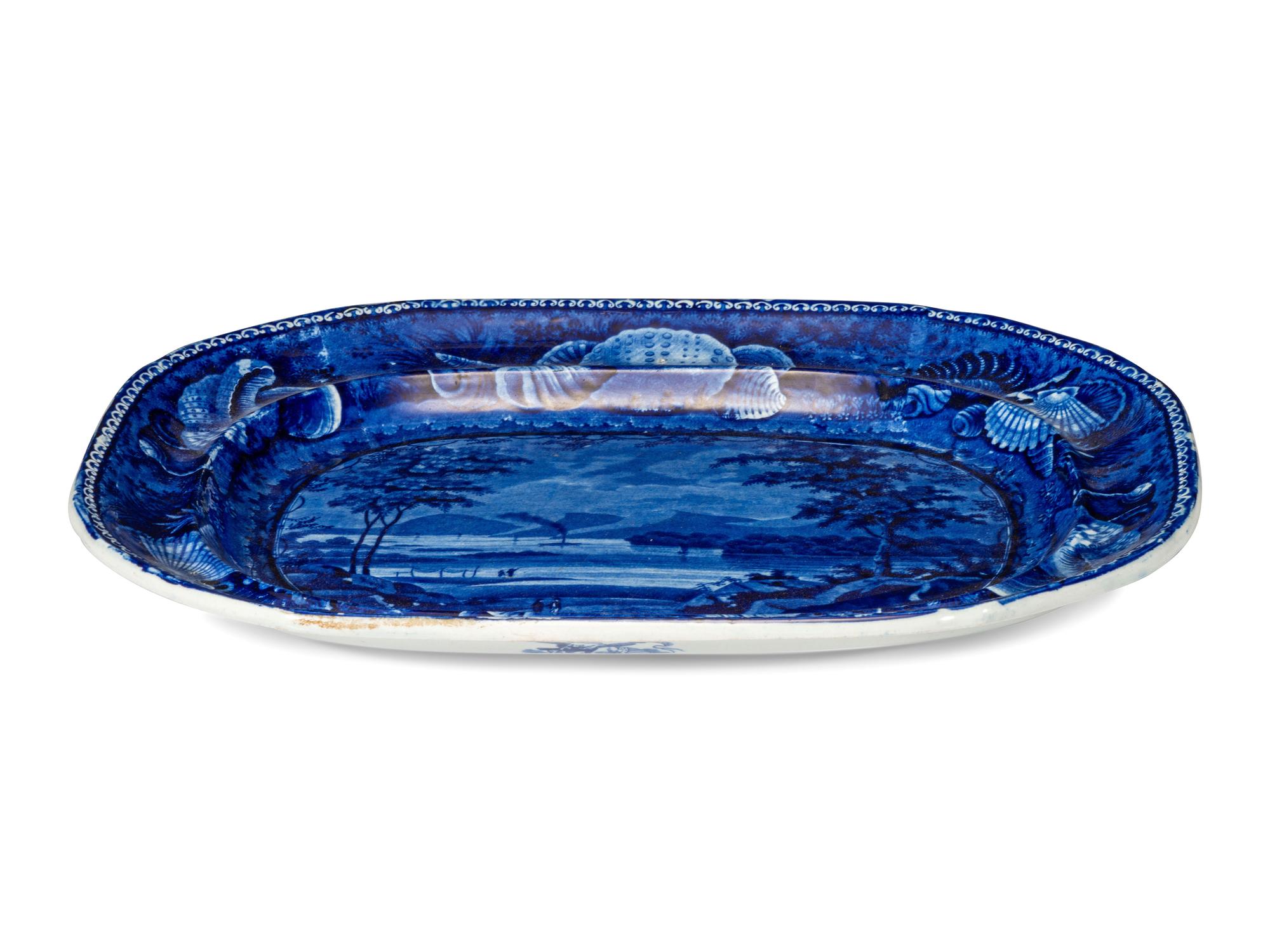 A Staffordshire Blue 'Lake George' Transfer Printed Platter