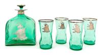 A Silver Overlay Glass Drinks Set Height 5 1/2 inches.