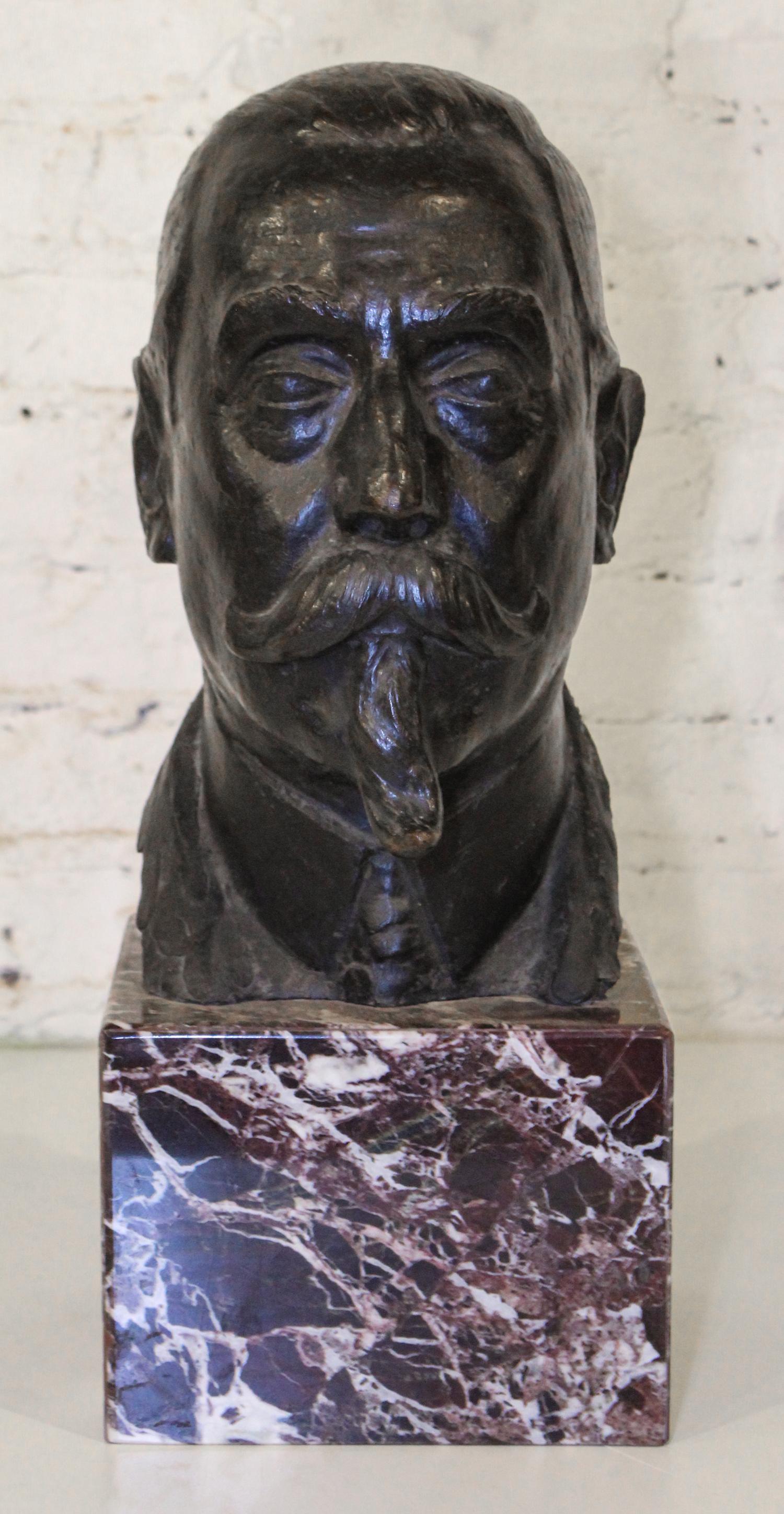 A Continental Bronze Bust. Height of bronze 13 1/4 inches.