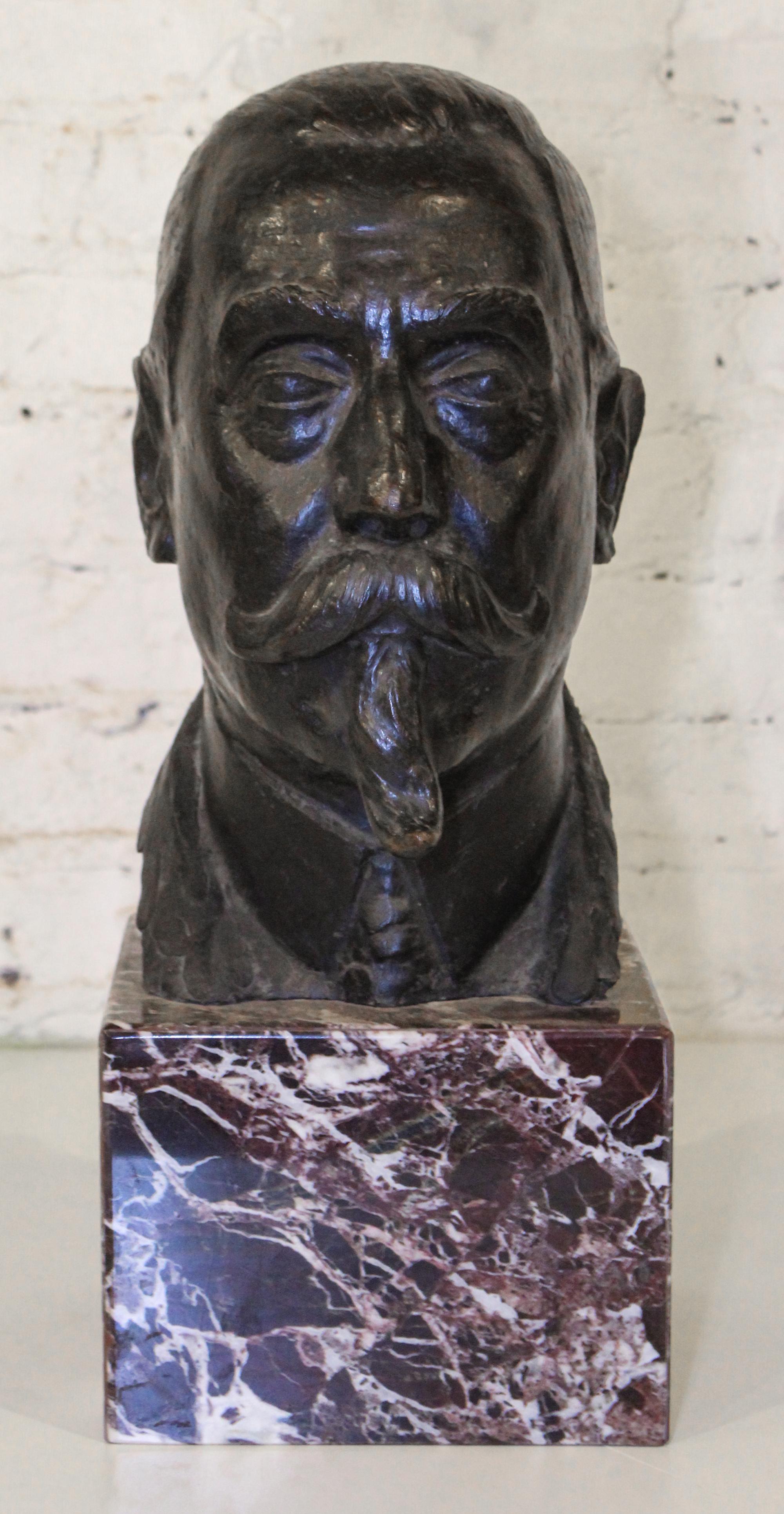 A Continental Bronze Bust. Height of bronze 13 1/4 inches.