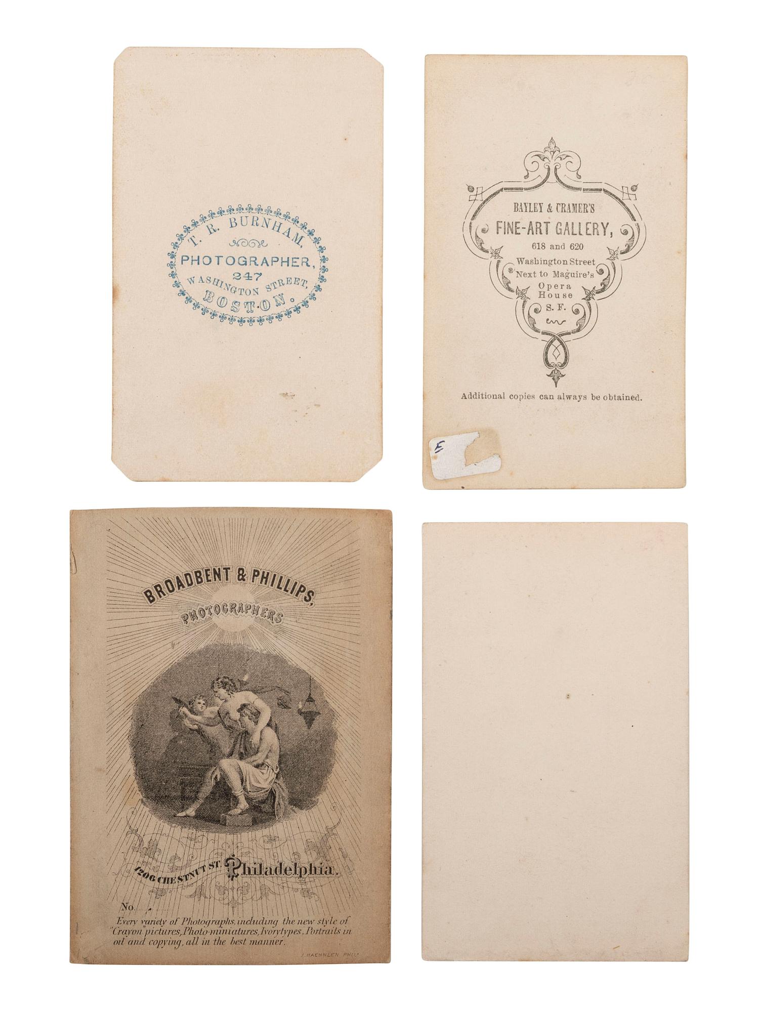 [EARLY PHOTOGRAPHY]. 6 CDVs of cats, including a portrait of a man with a feline perched on his shoulder by H. J. RODGERS, New Haven, CT.