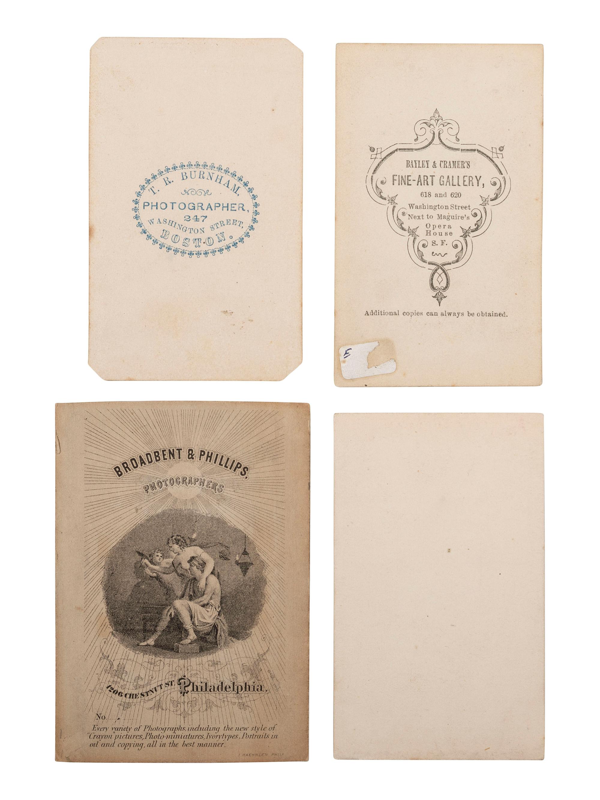 [EARLY PHOTOGRAPHY]. 6 CDVs of cats, including a portrait of a man with a feline perched on his shoulder by H. J. RODGERS, New Haven, CT.