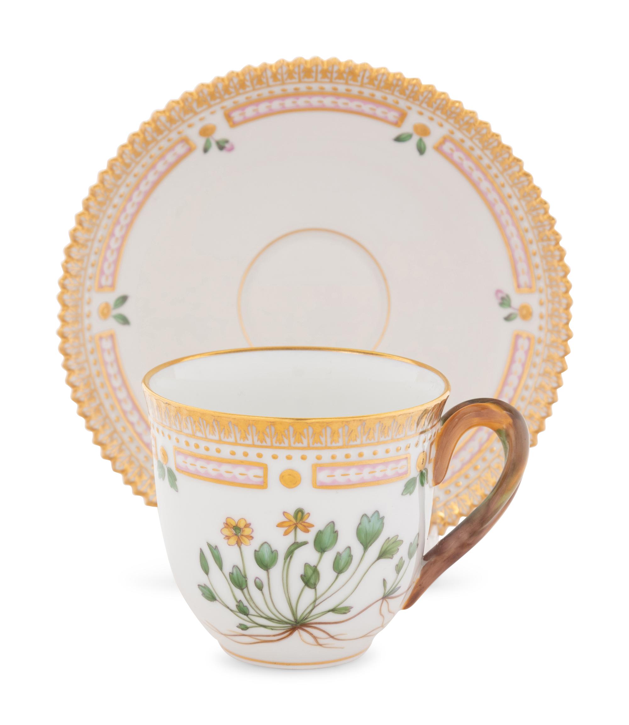 A Set of Twenty-Six Royal Copenhagen Flora Danica Porcelain Coffee Cups and Saucers
