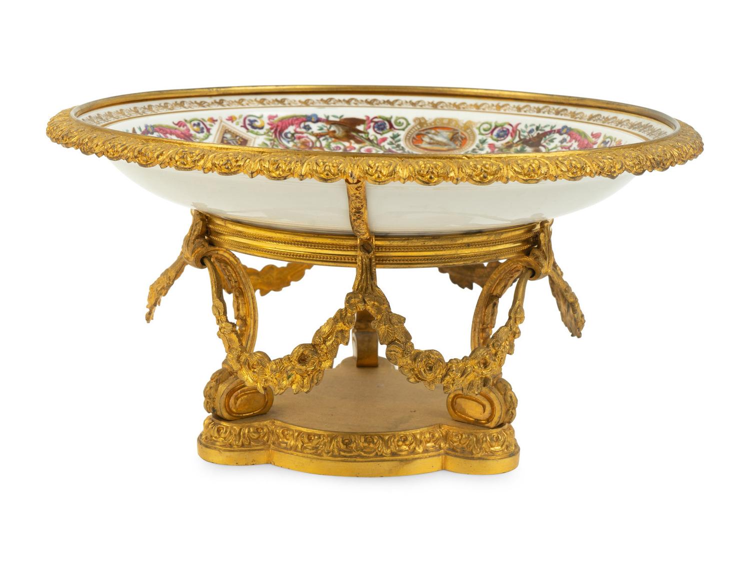 A Sevres Style Gilt Metal Mounted Porcelain Plate After the Service Ordinaire de Fontainebleau of Louis Philippe — LATE 19TH/EARLY 20TH CENTURY