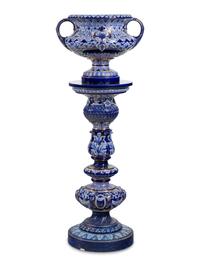 A Swedish Majolica Jardinière and Pedestal